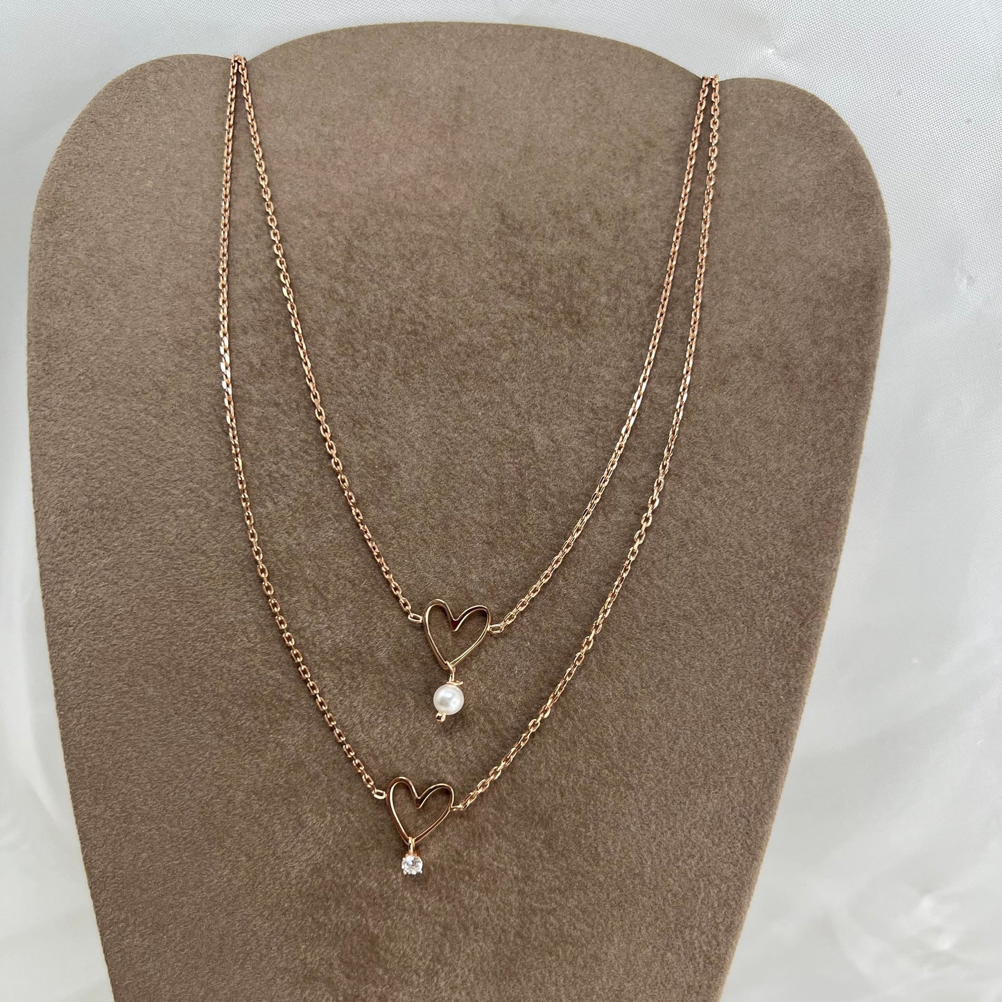 Collana catena forzatina cm38 con cuore Mykonos e perla o punto luce pendente - Lumiere Bijoux