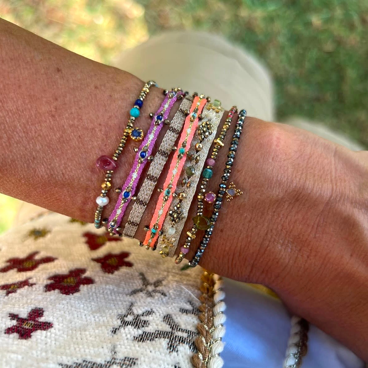 Bracciale Parigi esclusivo in lurex e pietre semi preziose - 0.7cm regolabile - Lumiere Bijoux
