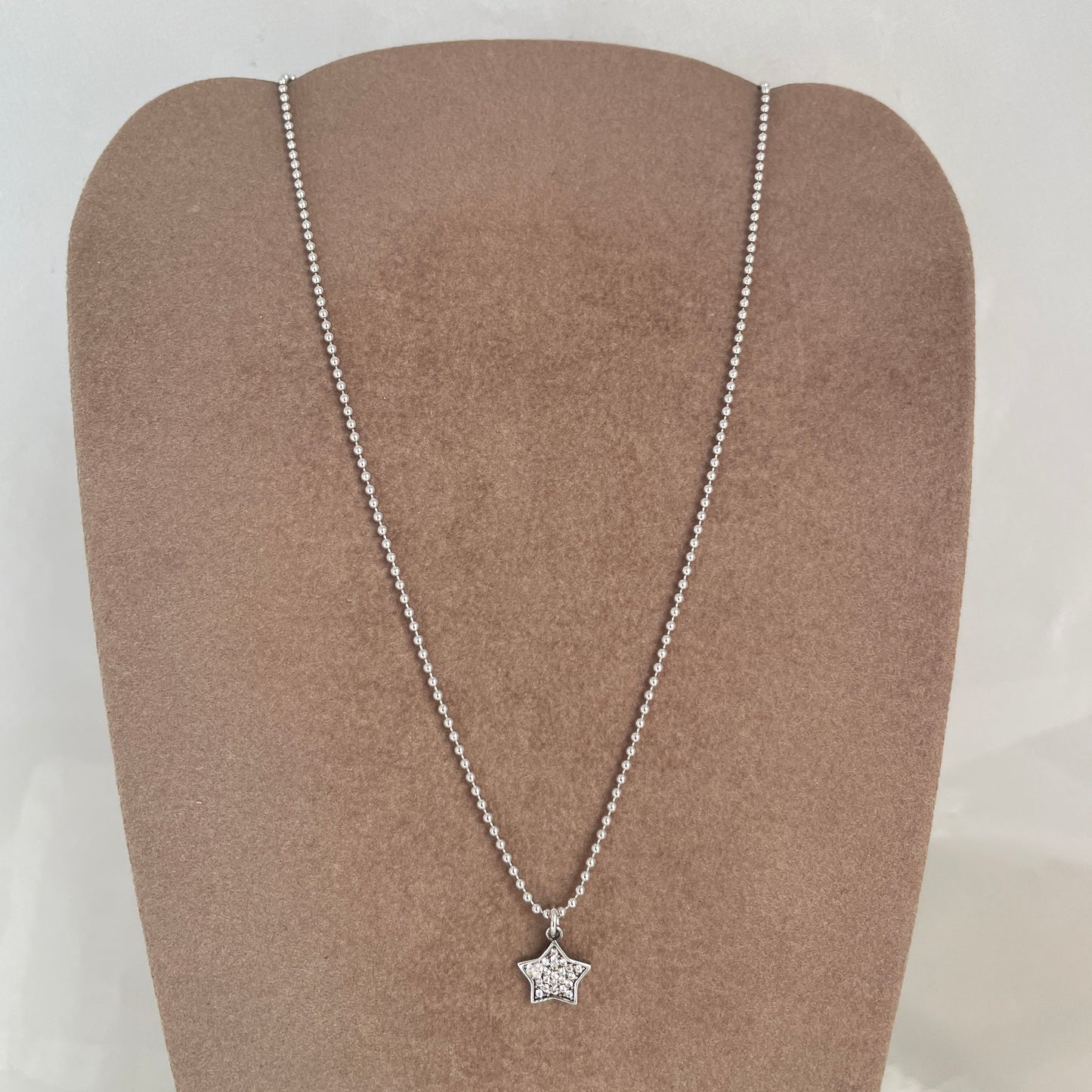 Collana catena militare cm 35 con stella da 1 cm di zirconi bianchi in argento bianco - pezzo unico