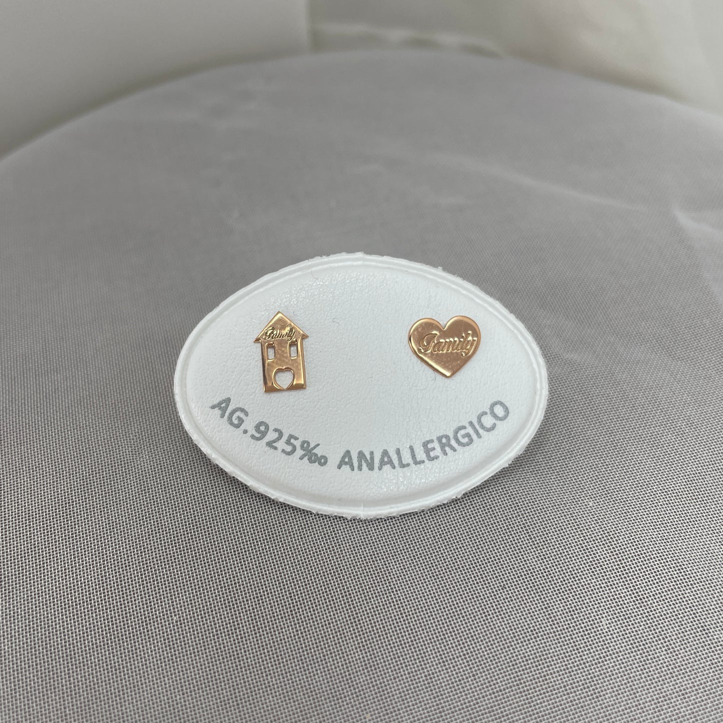 Coppia orecchini a lobo casetta e cuore family rosé - Lumiere Bijoux