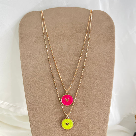 Collana militare diamantata cm 50 con cialdina con cuore smaltato giallo madreperla - Lumiere Bijoux