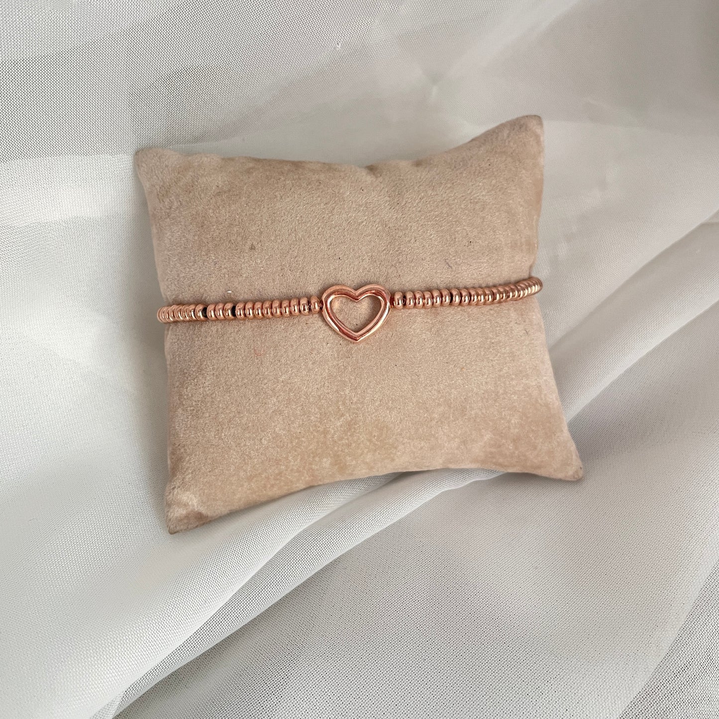 Bracciale sfere rosè e cuore vuoto in linea rosé - pezzo unico - Lumiere Bijoux