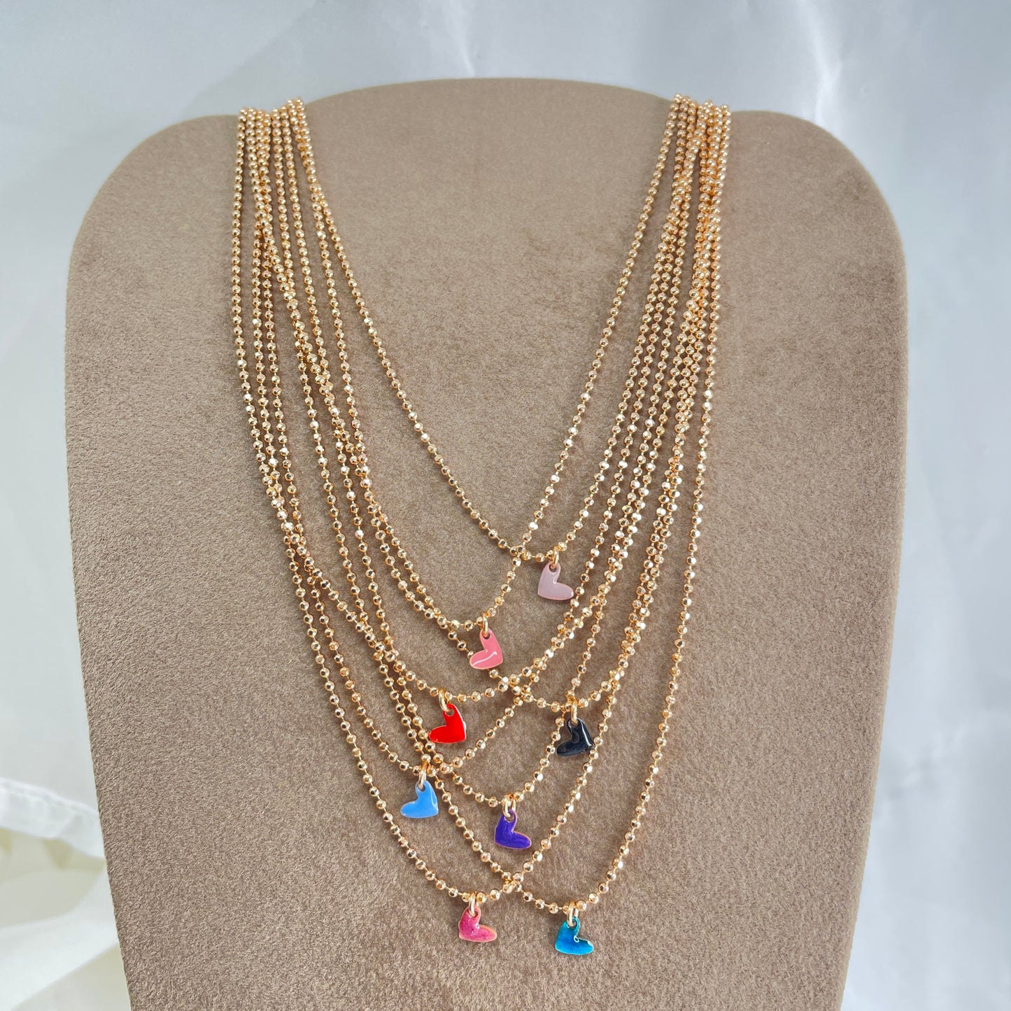 Collana choker militare diamantata micro cuore bacio da 0,5 mm smaltato cm 35 - Lumiere Bijoux