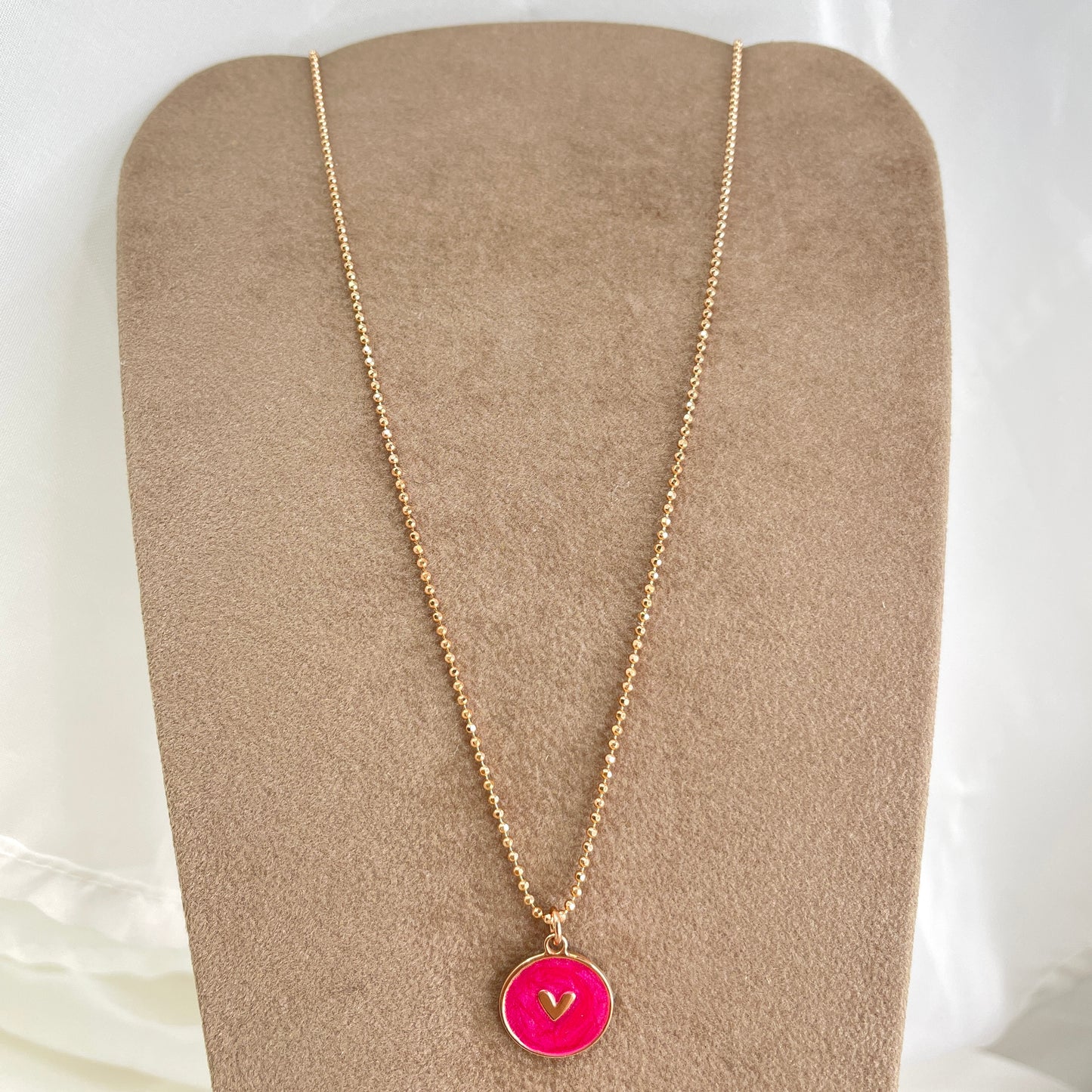 Collana militare diamantata cm 50 con cialdina con cuore smaltato giallo madreperla - Lumiere Bijoux