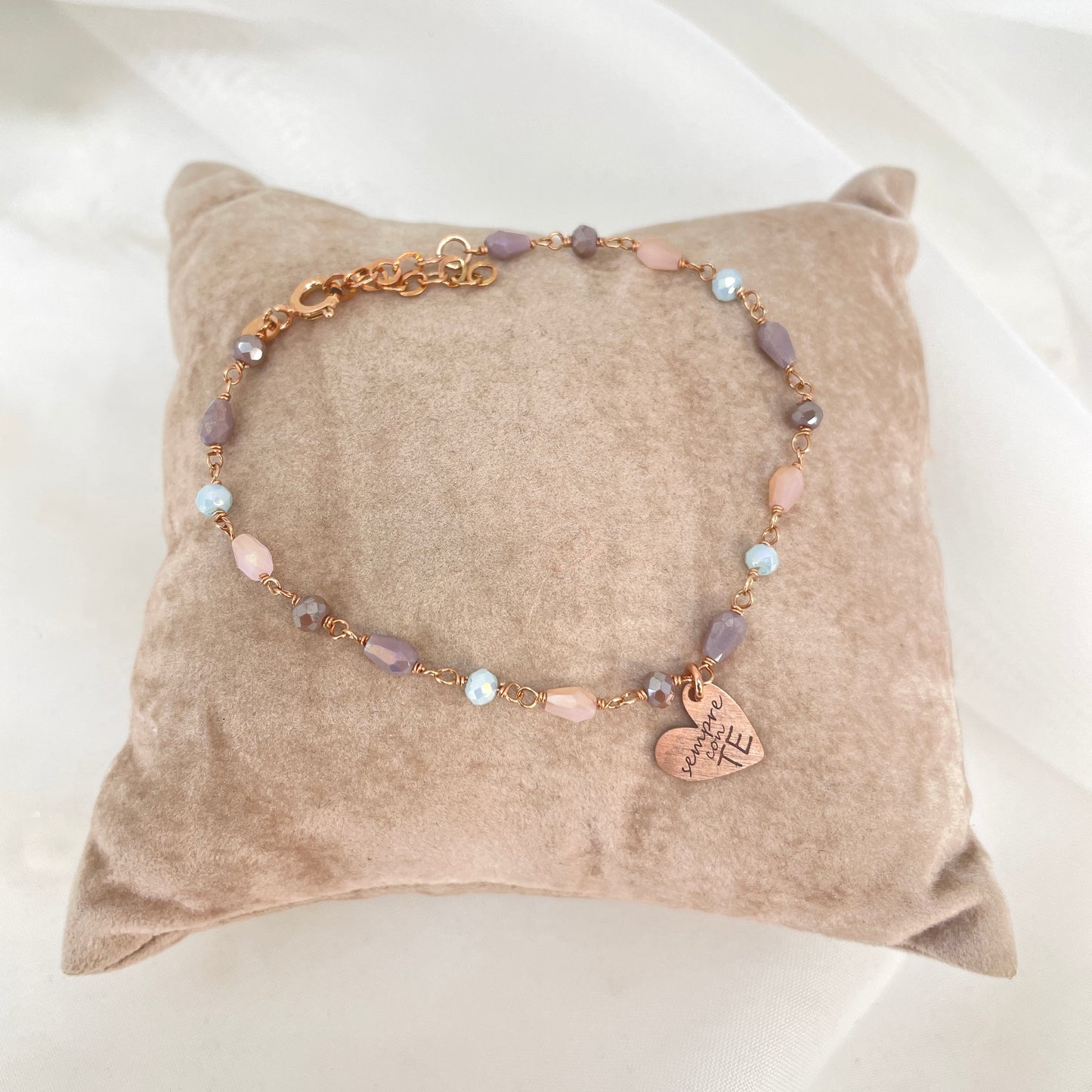 Bracciale cristalli cuore o cialdina satinata cm 17 - pezzi unici - Lumiere Bijoux