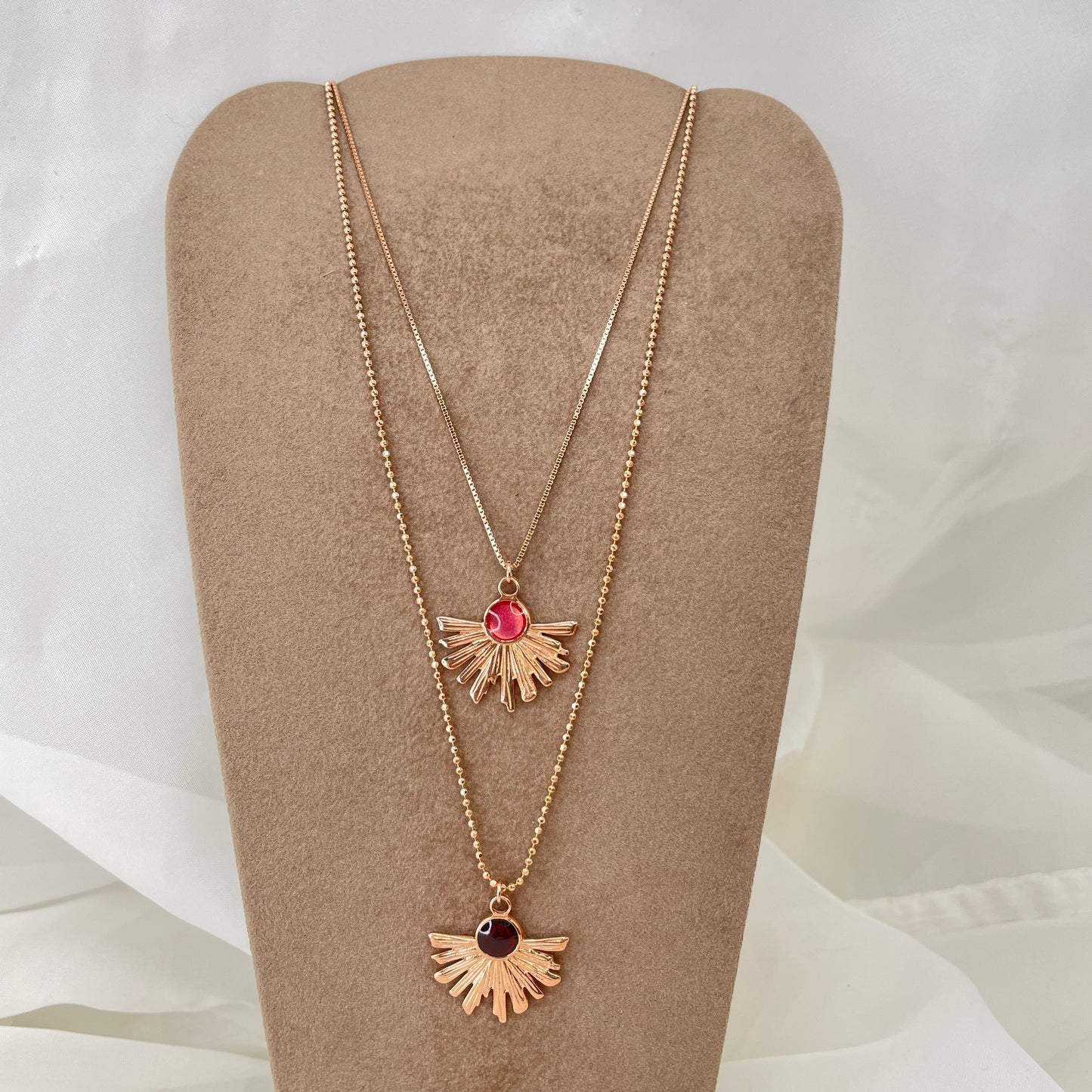 Collana catena rosè cm 60 con ventaglio di luce smaltato - Lumiere Bijoux