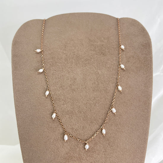 Collana catena rolló con micro perle naturali risino da 0,4 mm pendenti cm 35 - Lumiere Bijoux