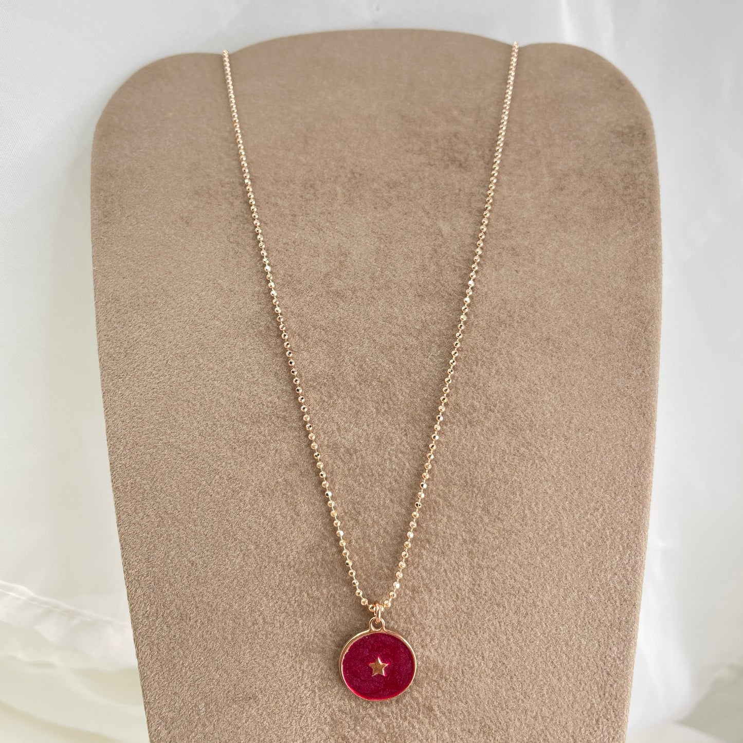 Collana militare diamantata con cialdina con stella pendente smaltata madreperla cm 50 - Lumiere Bijoux