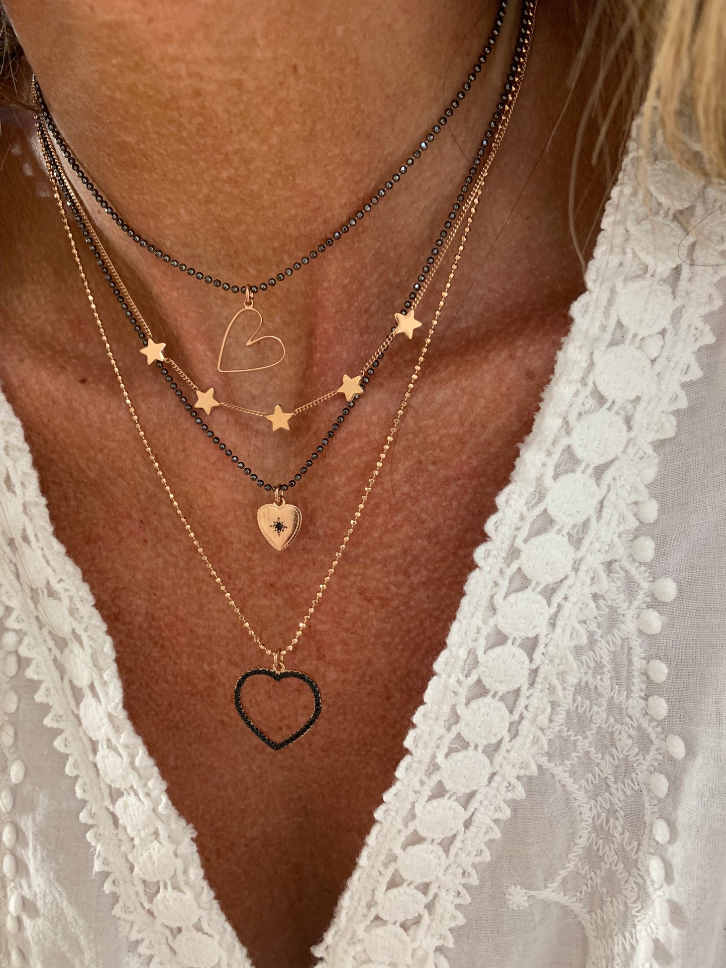 Collana Choker militare rutenio cm35 con cuore vuoto Mikonos da 1,5 cm rosé - Lumiere Bijoux
