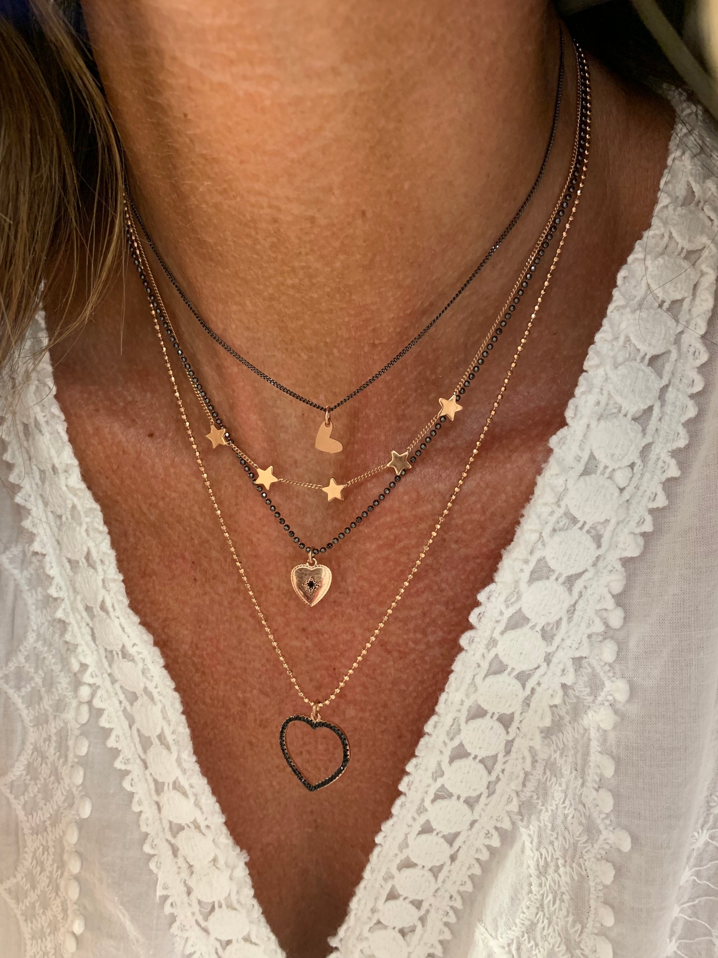 Collana Choker catena grumette nera con micro cuore bacio satinato - cm 35 - Lumiere Bijoux