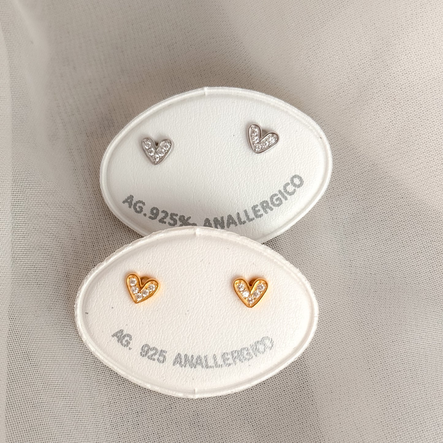 Coppia orecchini lobo cuore coccoloso zirconi bianchi da 0,5 mm - Lumiere Bijoux