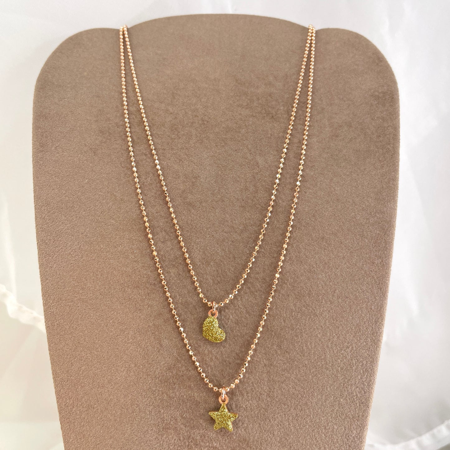 Collana catena militare diamantata con stella o cuore oro glitter cm 40 - Lumiere Bijoux