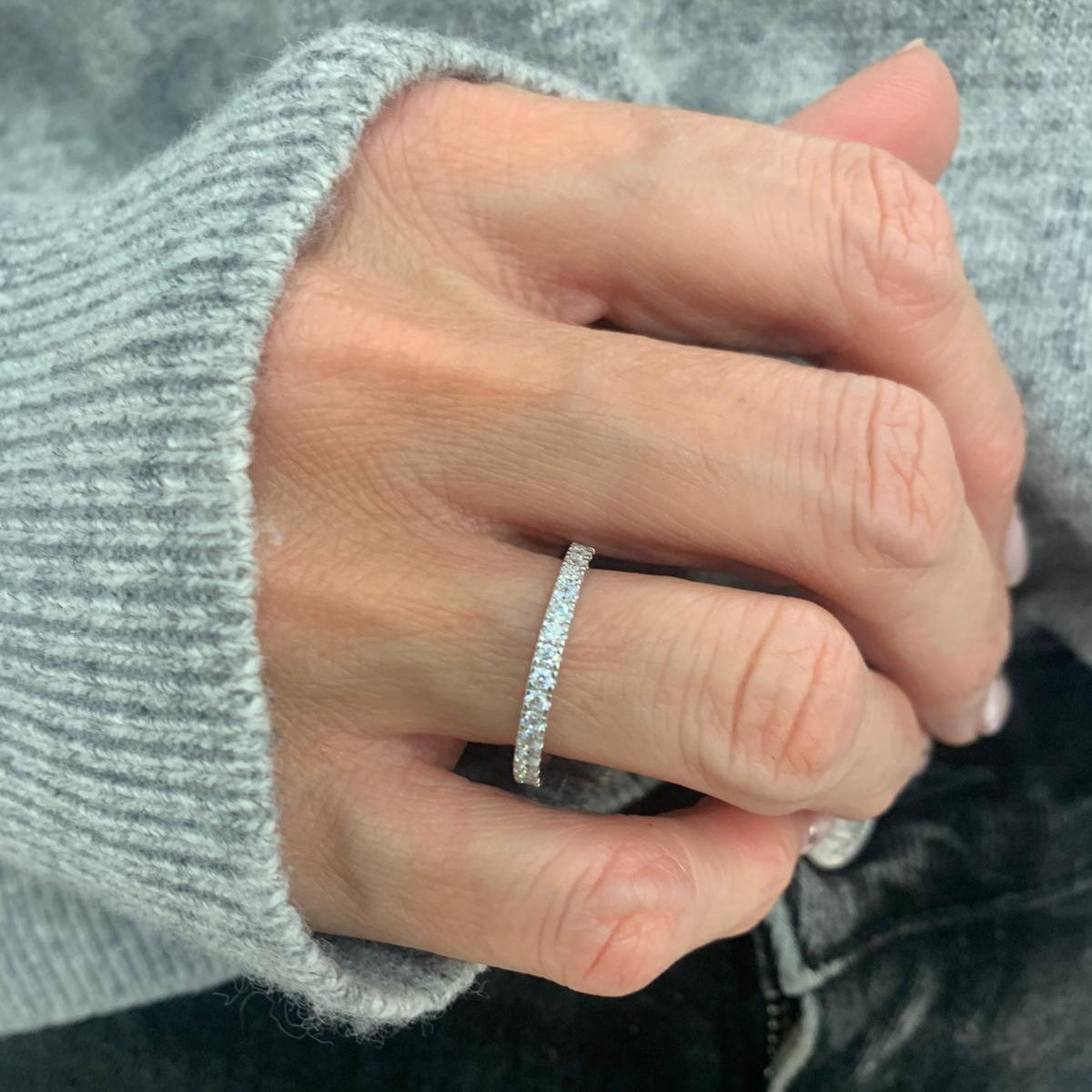 Anello fedina eternity argento bianco con zirconi bianchi su misura - Lumiere Bijoux