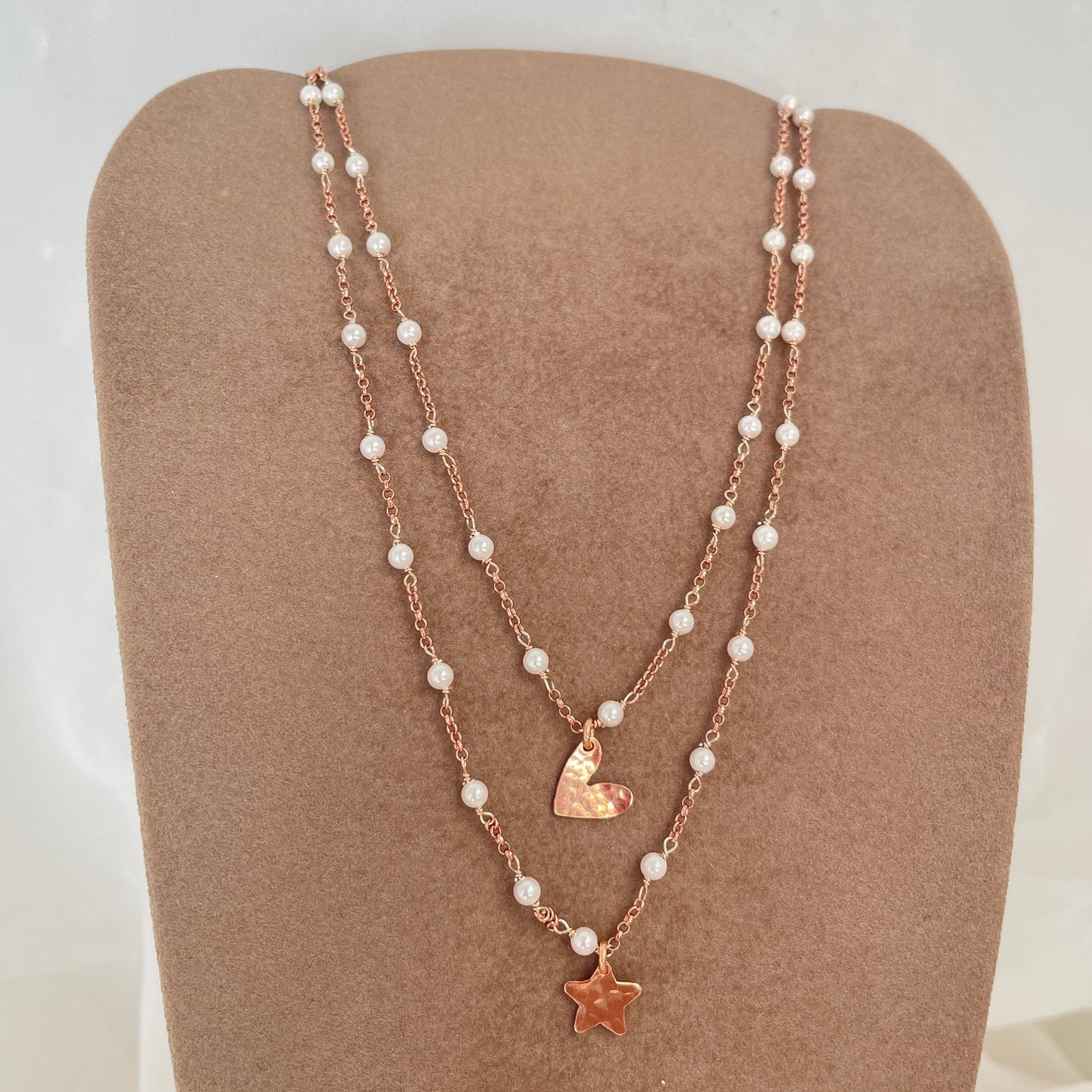 Collana rado perle cm 40 con stella o cuore battuto da 0,8 mm - Lumiere Bijoux