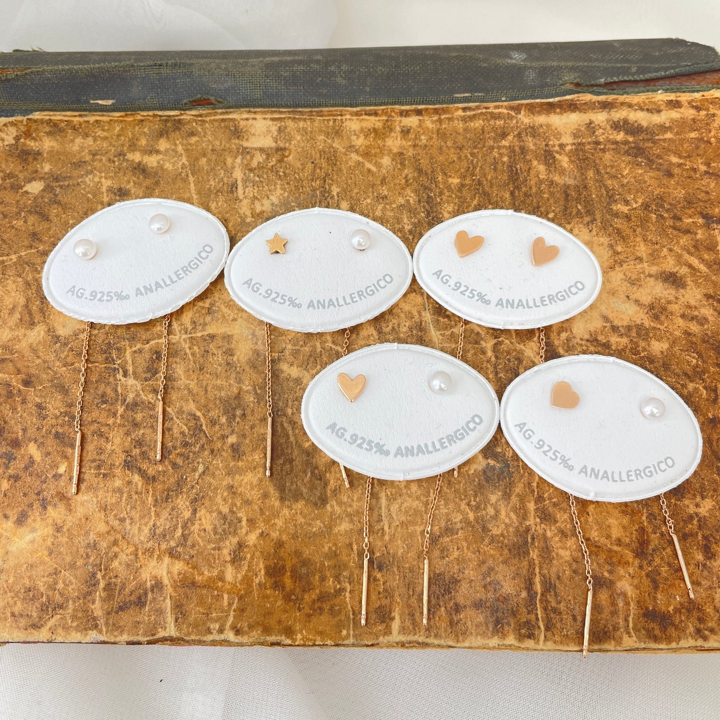 Coppia orecchini a lobo stella cuore o perla con allungo di catenella - Lumiere Bijoux