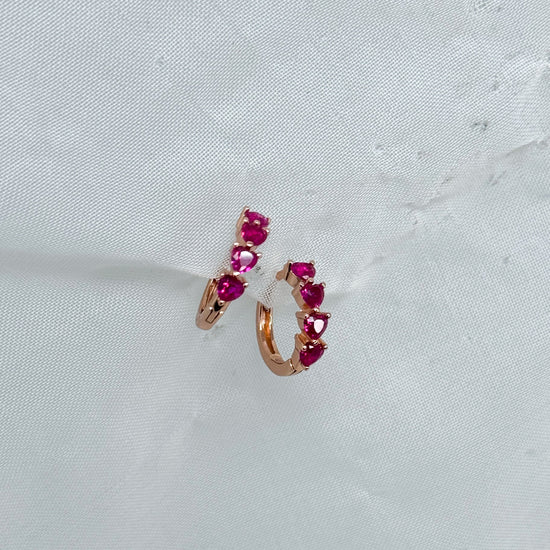 Coppia orecchini cerchi punto luce cuori diametro 1 cm base rosè - Lumiere Bijoux