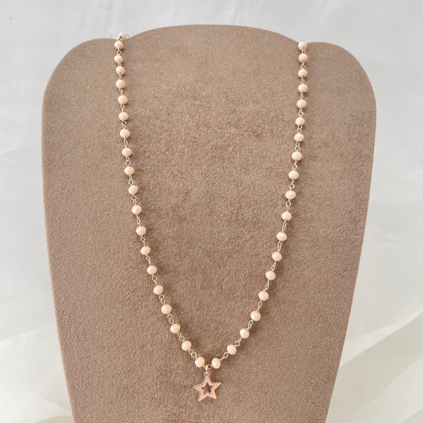 Collana cristalli beige cm 40 con stella vuota - pezzo unico - Lumiere Bijoux