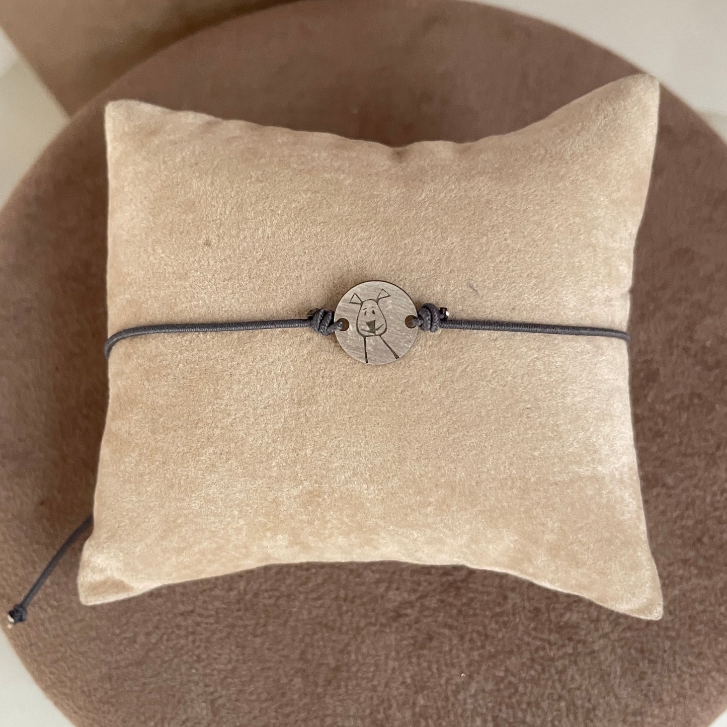 Bracciale cordino regolabile con cialdina con cane o gatto - Lumiere Bijoux