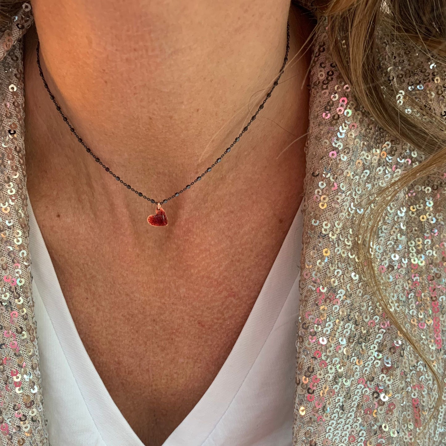 Collana catena rollò alternata da perle bianche e rosa cm50 con cuore –  Lumiere Bijoux