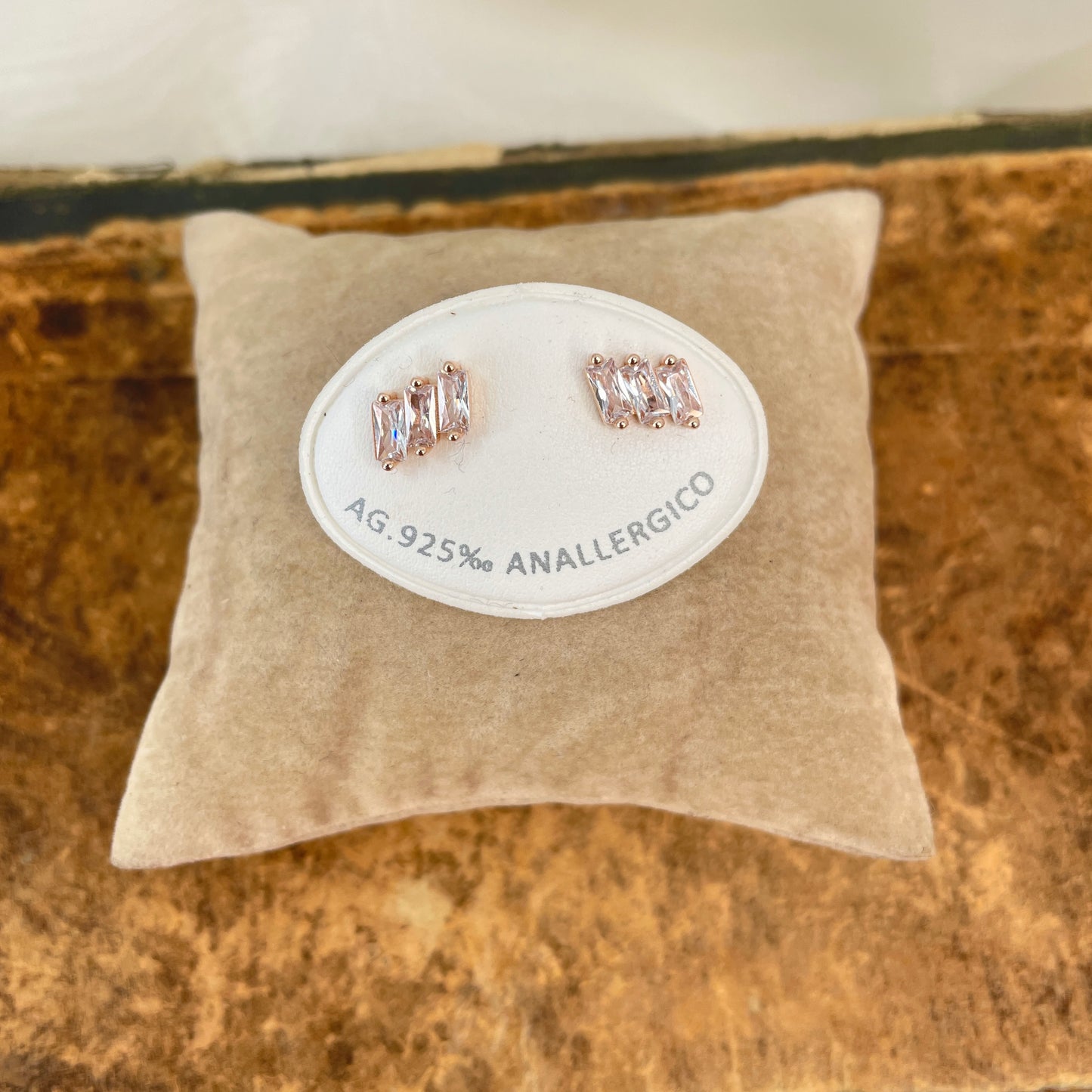 Coppia orecchini a lobo tris punti luce a rettangolo - Lumiere Bijoux