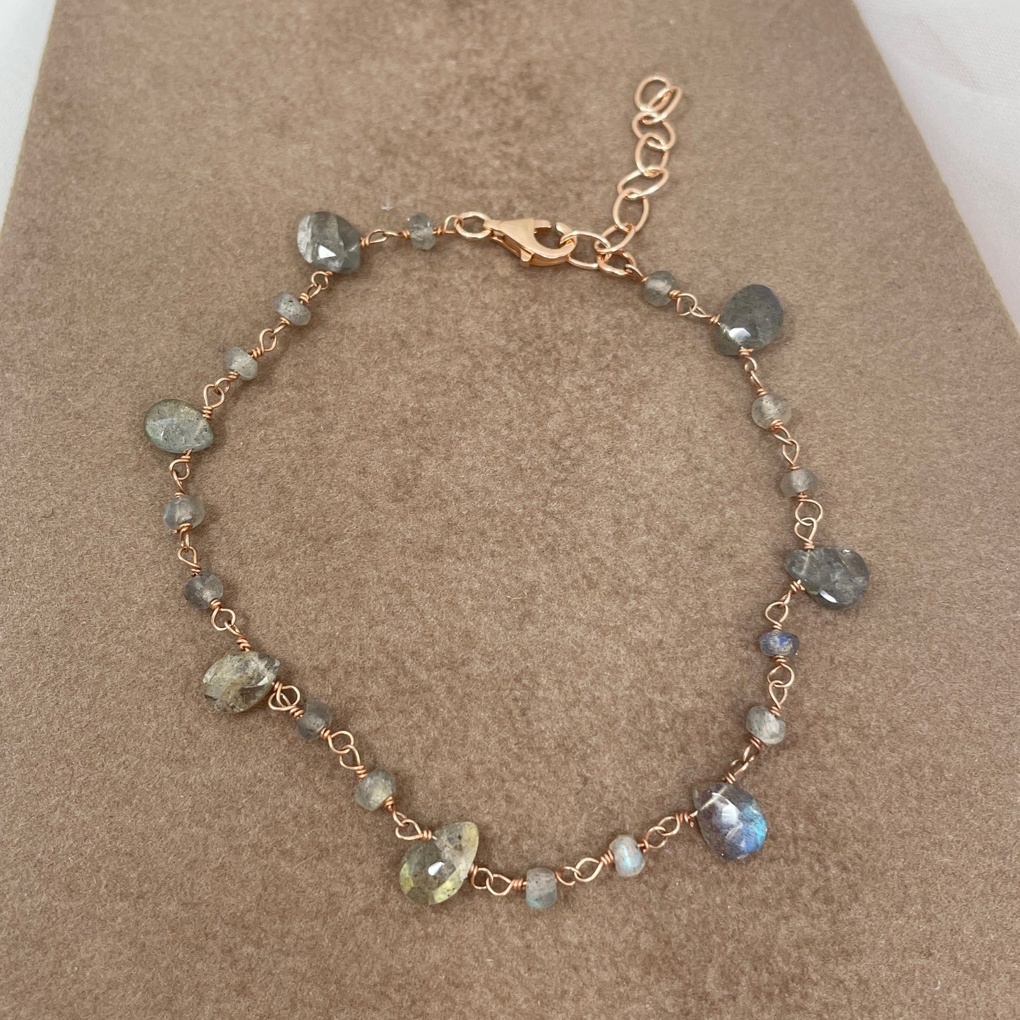 Bracciale pietre alternate a perle, zaffiri o gocce labradorite cm 17 - pezzi unici