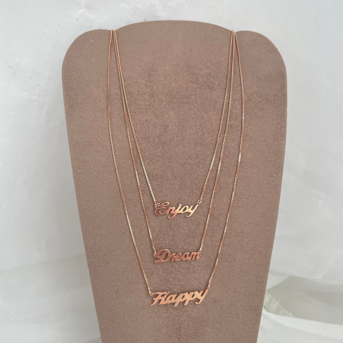 Collana catena veneziana cm 40 con scritta Dream o Enjoy o Happy in linea