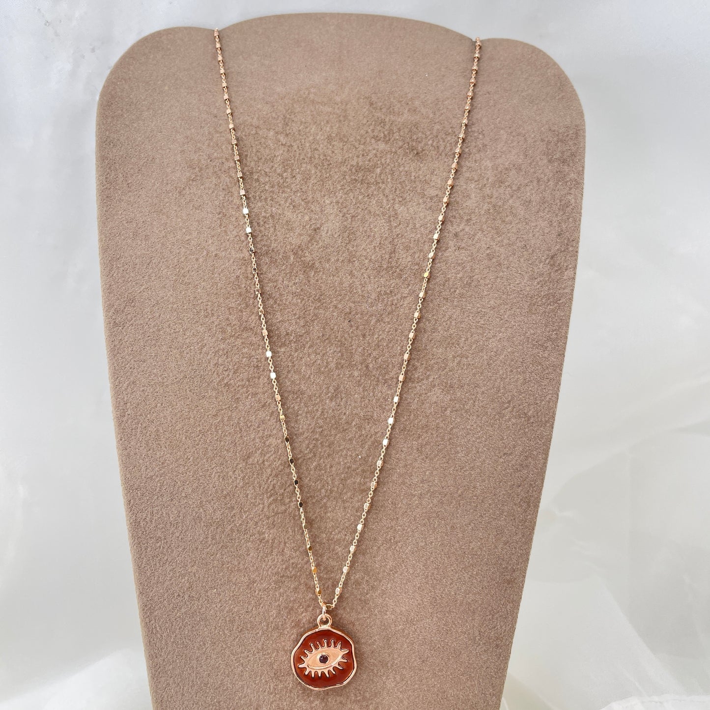 Collana catena rosè cm 50 con cialdina tonda con occhio smaltato - Lumiere Bijoux