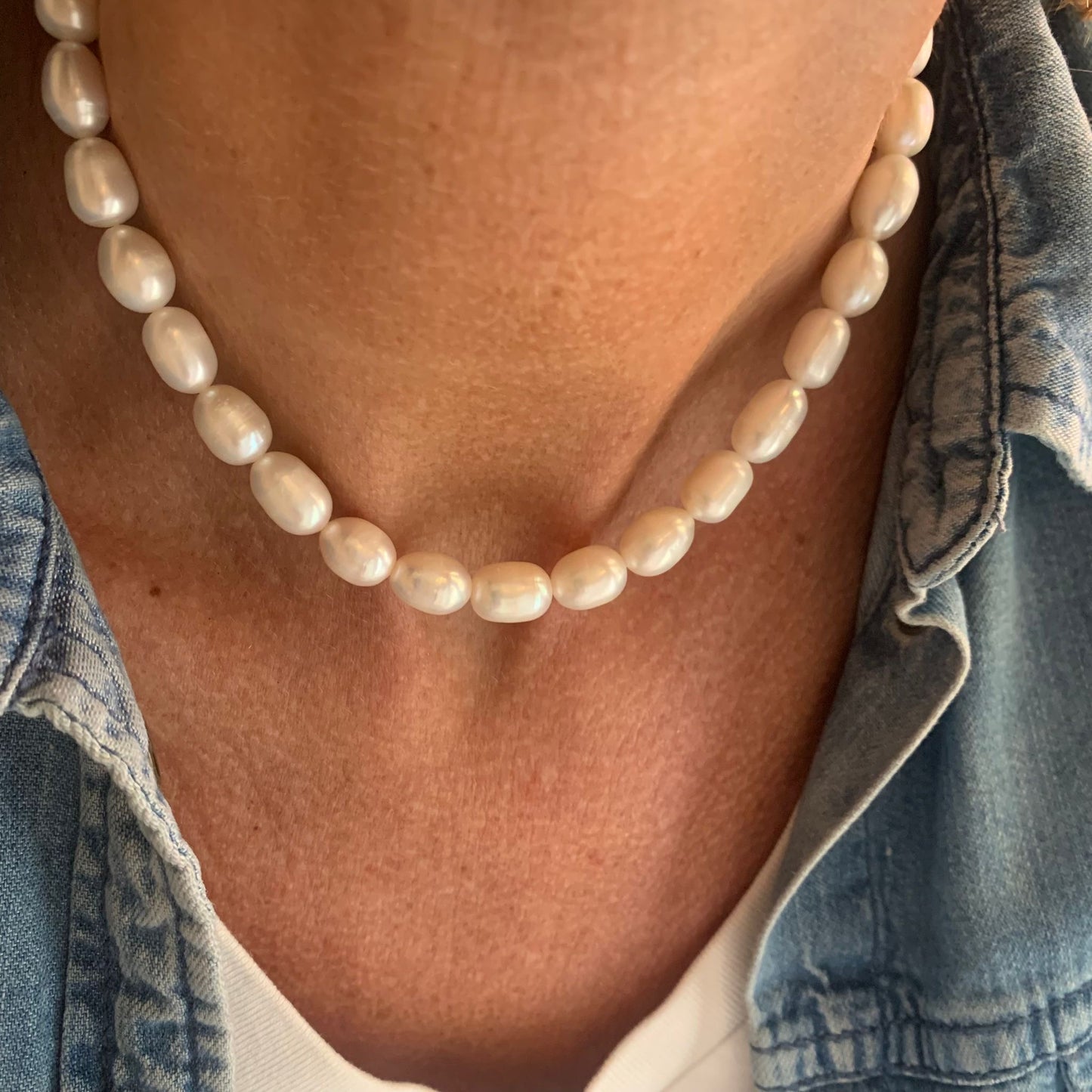 Collana perle risino bianche da 1 cm lunghezza cm 35 più 5 di allungamento