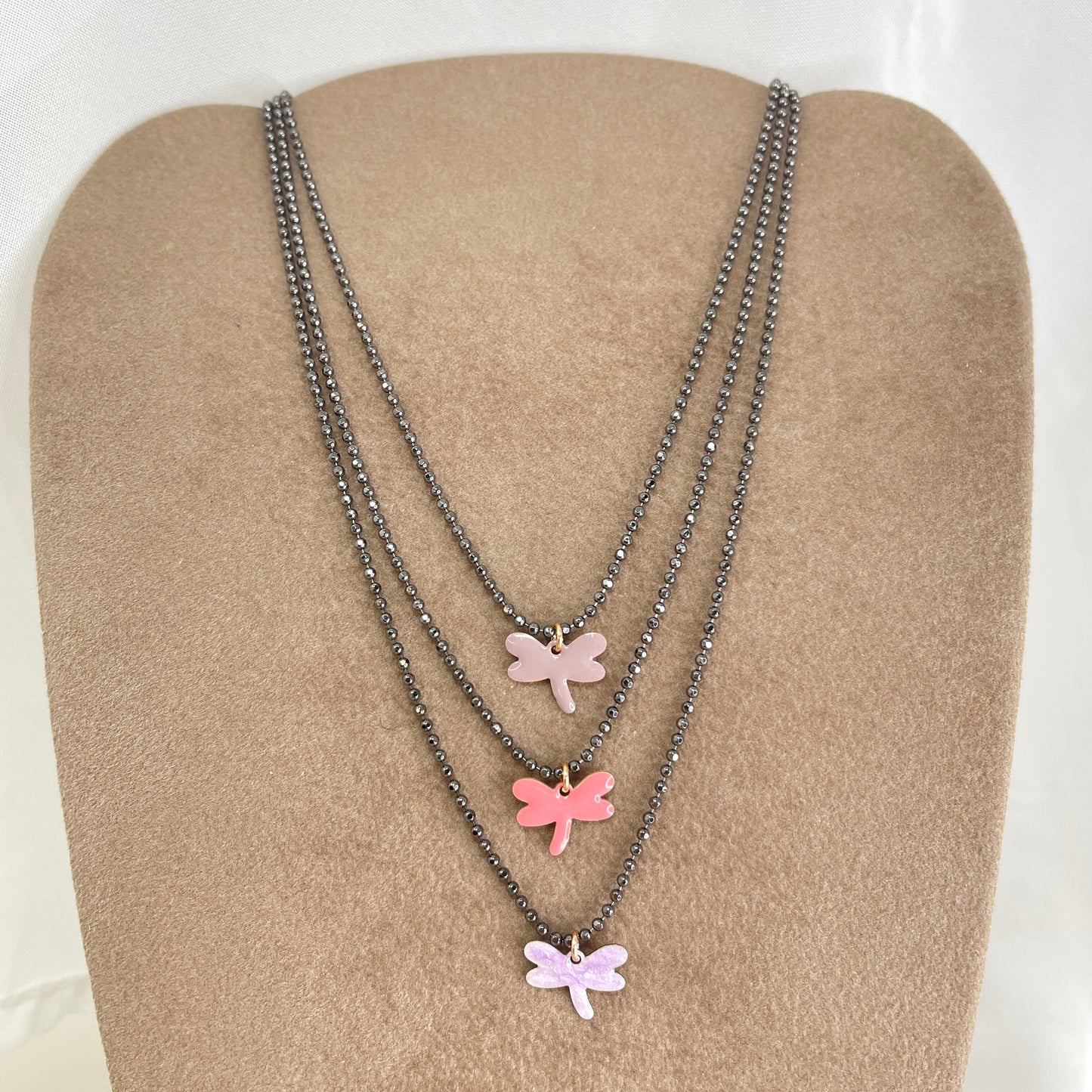 Collana choker militare diamantata rutenio con libellula 1.2 mm smaltata cm 35 - Lumiere Bijoux