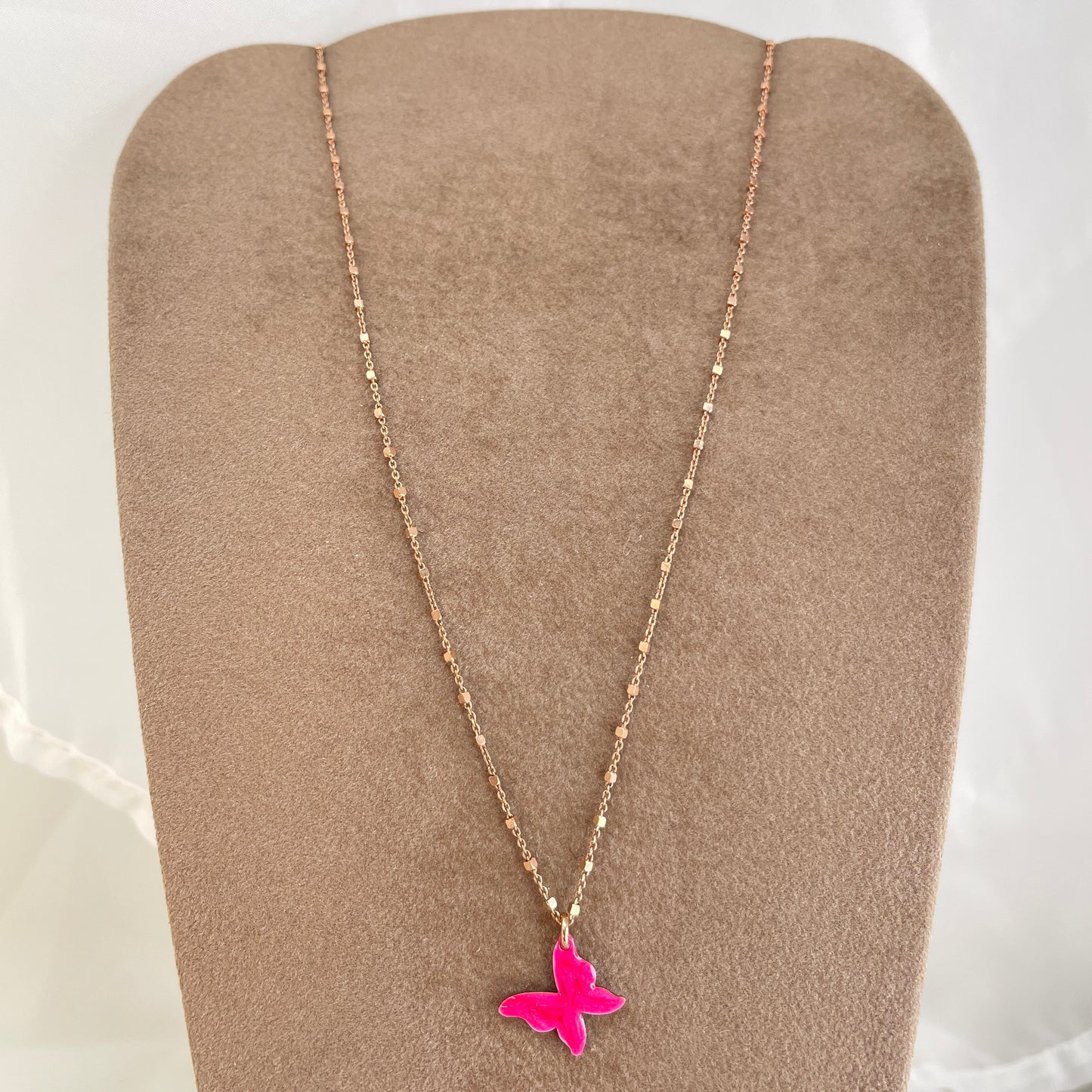 Collana catena dadini con farfalla da 1,5 mm smaltata cm 45 - Lumiere Bijoux