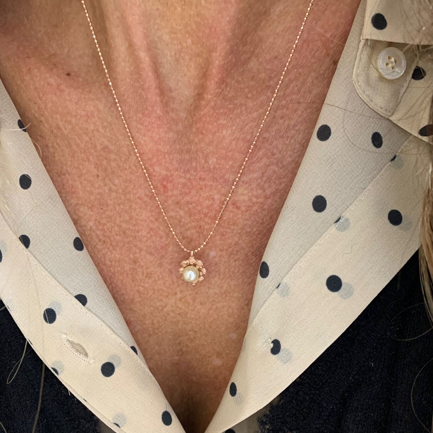 Collana catena militare diamantata cm 45 rosè con pendente vintage perla
