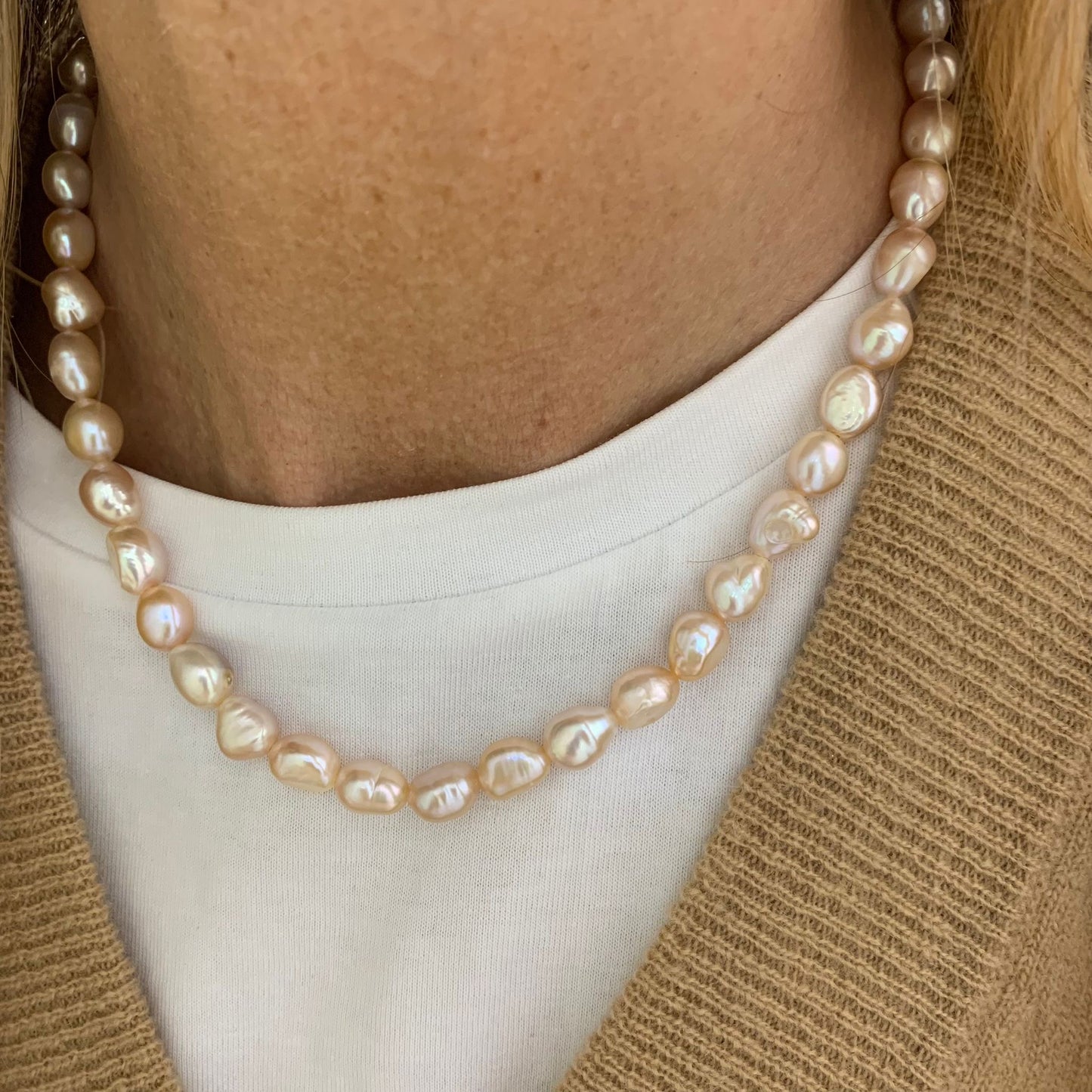 Collana perle risino irregolari rosa da 0,8 mm cm 38 più 5 di allungamento rosè