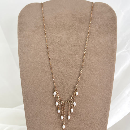 Collana catena rolló con cascata di micro perle risino bianche da 0,4 mm cm 40 - pezzo unico - Lumiere Bijoux