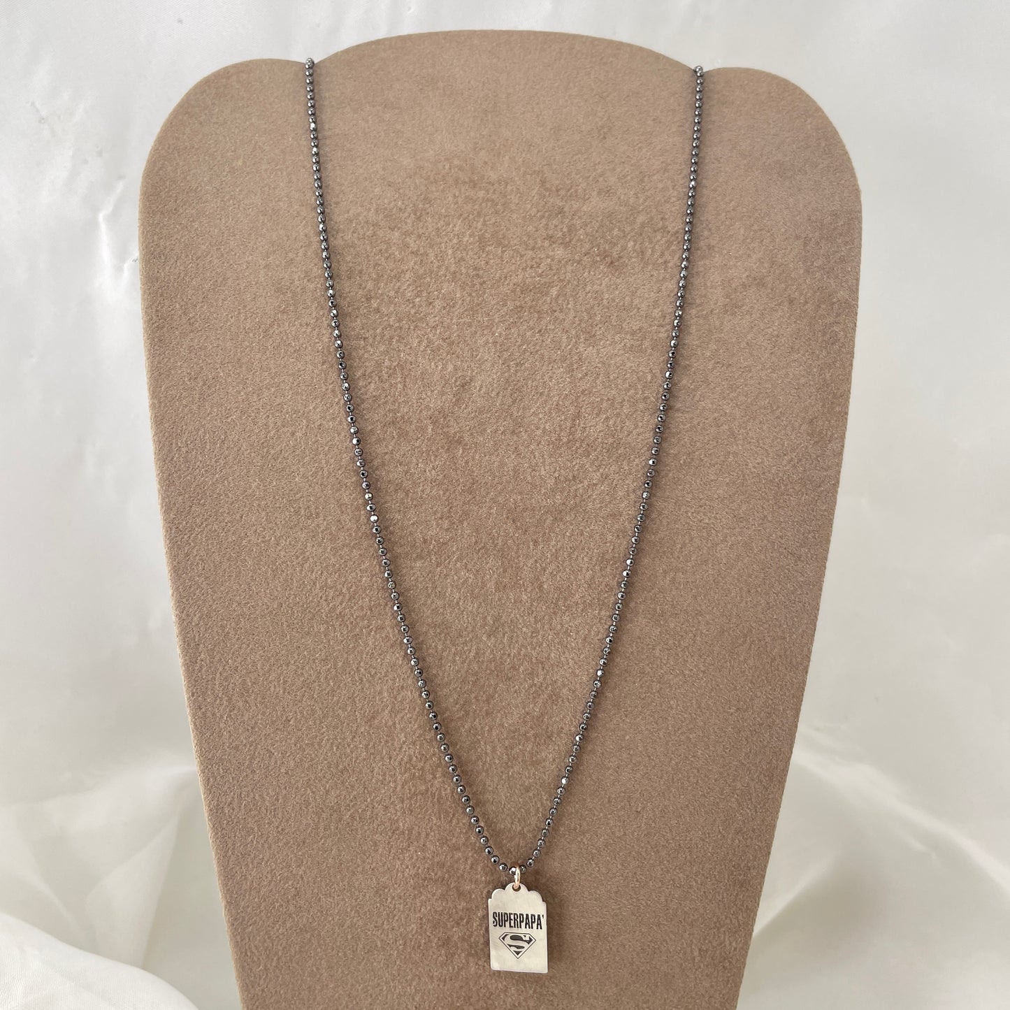 Collana militare diamantata rutenio cm 50 con targhetta “Superpapà” - Lumiere Bijoux