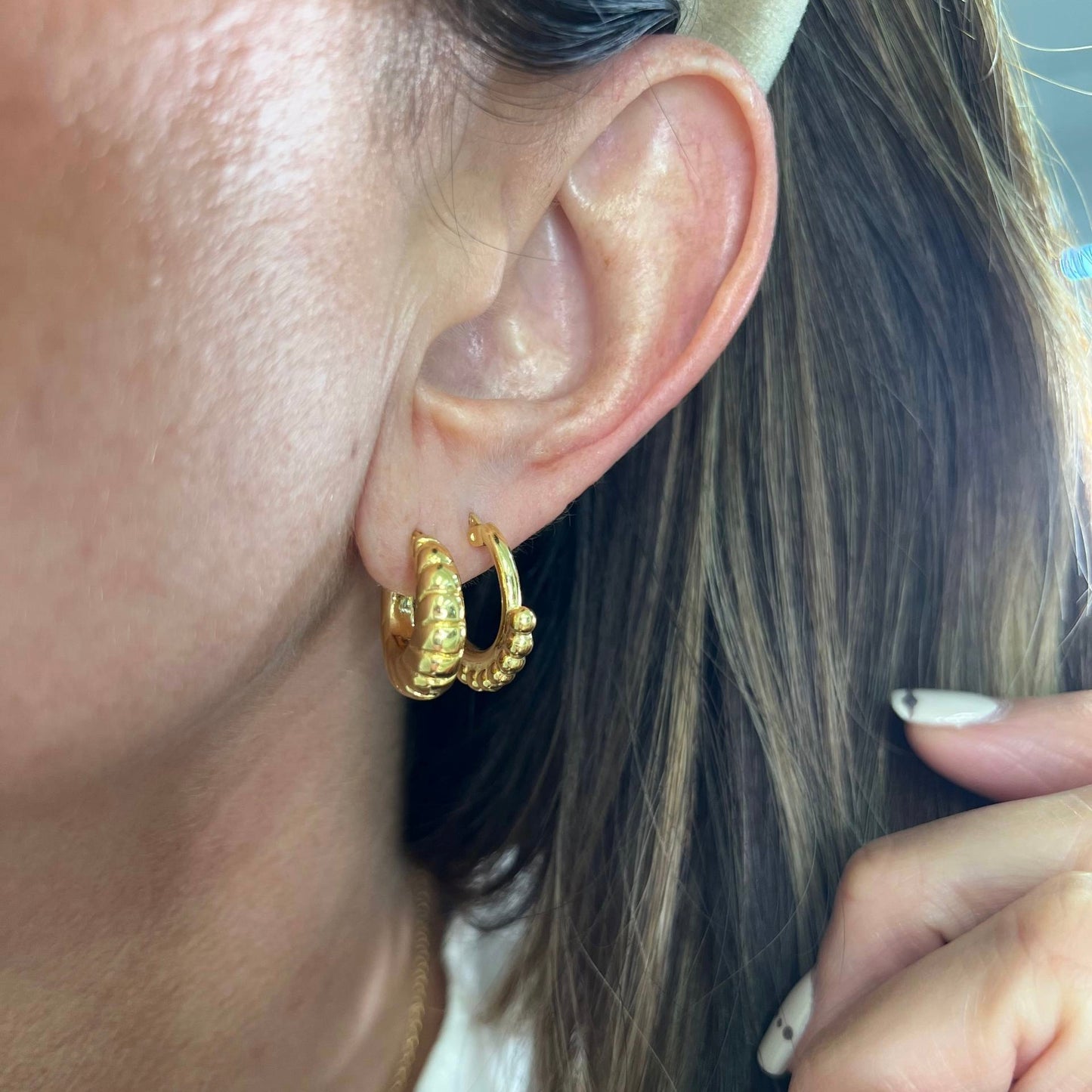 Coppia orecchini bombati torchion in argento oro giallo - Lumiere Bijoux