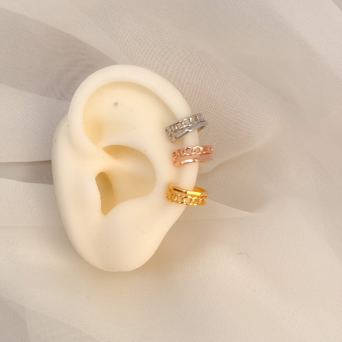 Earcuff ad 1 filo esagonale ed 1 filo catena groumette - Lumiere Bijoux