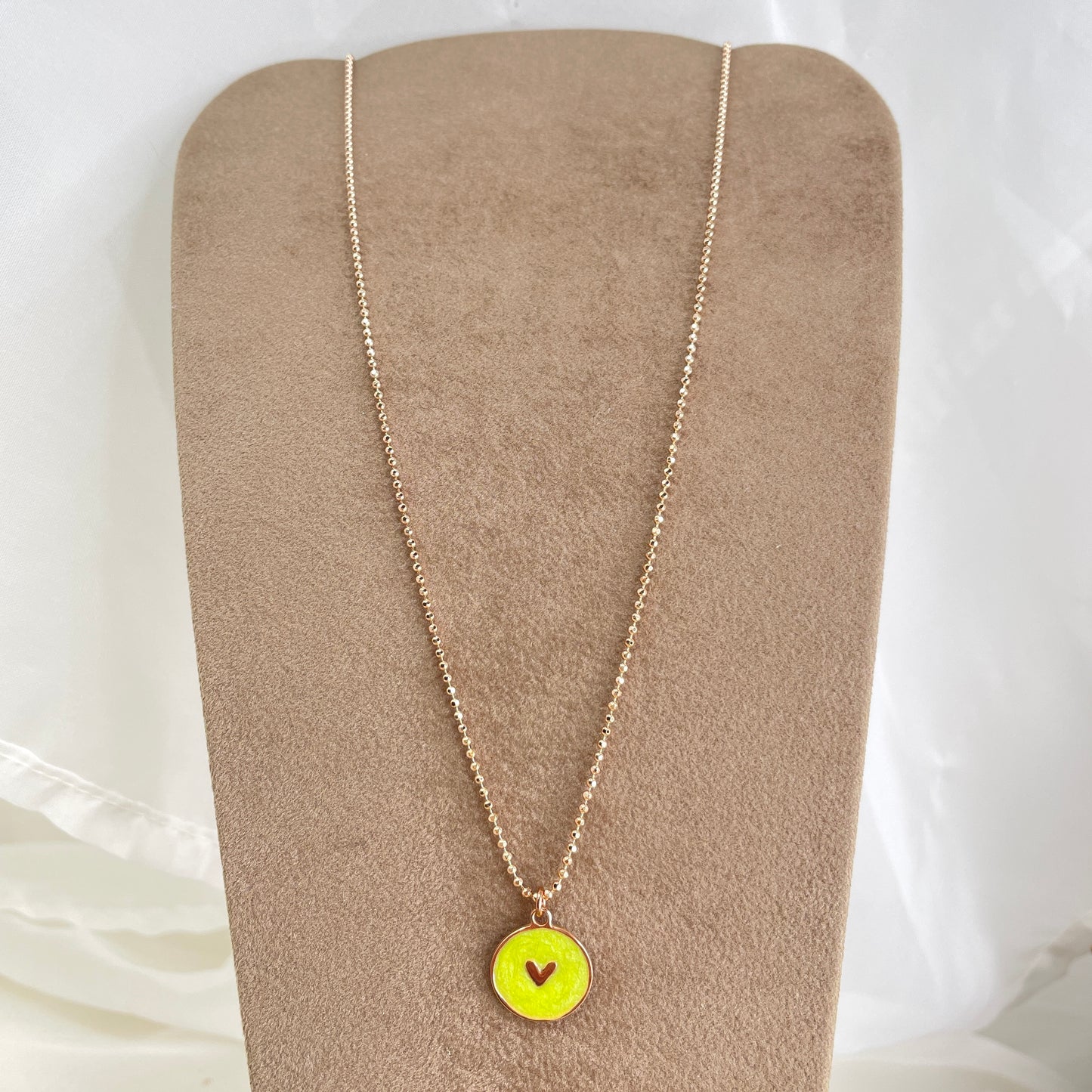 Collana militare diamantata cm 50 con cialdina con cuore smaltato giallo madreperla - Lumiere Bijoux