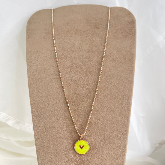 Collana militare diamantata cm 50 con cialdina con cuore smaltato giallo madreperla - Lumiere Bijoux
