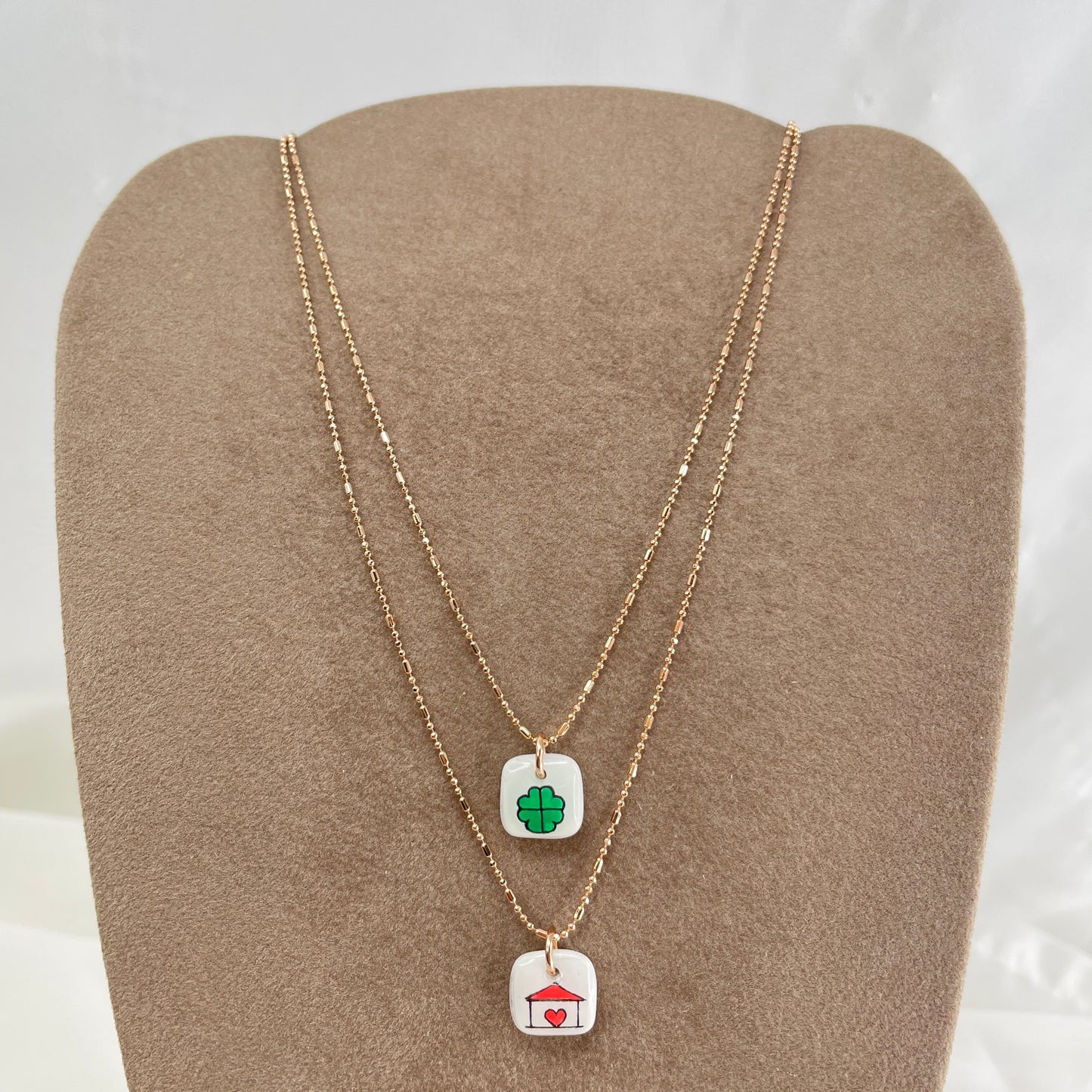 Collana choker cm 35 catena dadini militare diamantata con cialdina in ceramica - Lumiere Bijoux