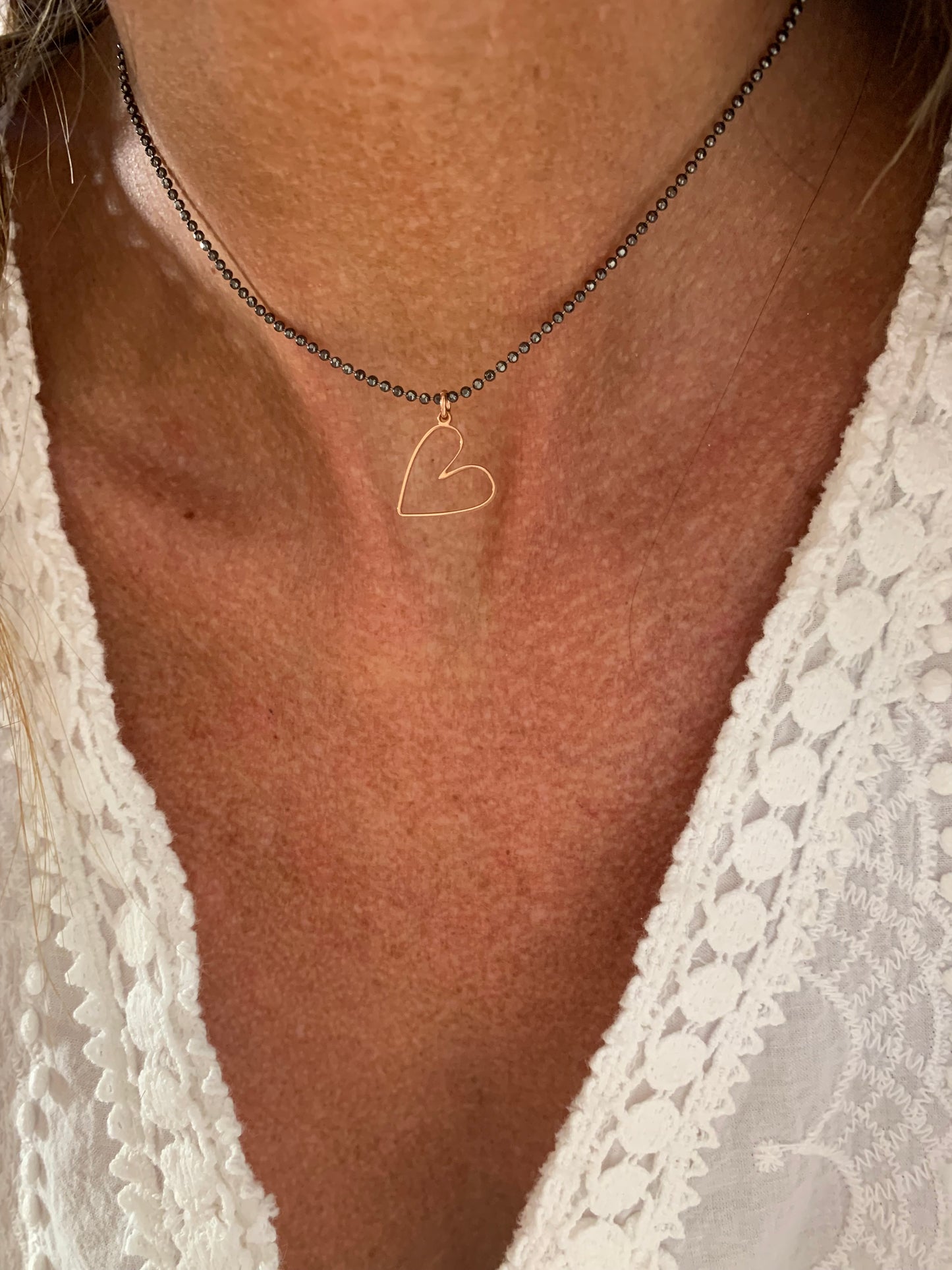 Collana Choker militare rutenio cm35 con cuore vuoto Mikonos da 1,5 cm rosé - Lumiere Bijoux