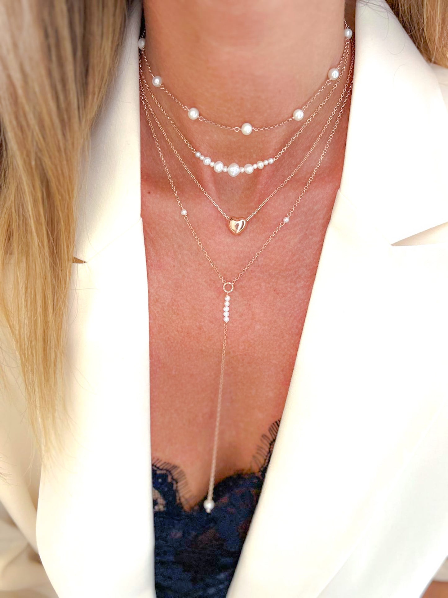 Collana catena rolò cm 35 e mezzaluna di perle - Lumiere Bijoux