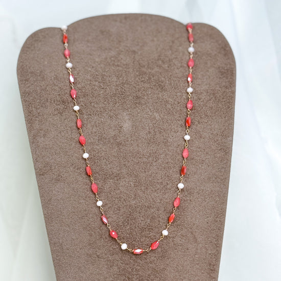 Collana cristalli rosa chiaro, rosso e rosso corallo cm 40