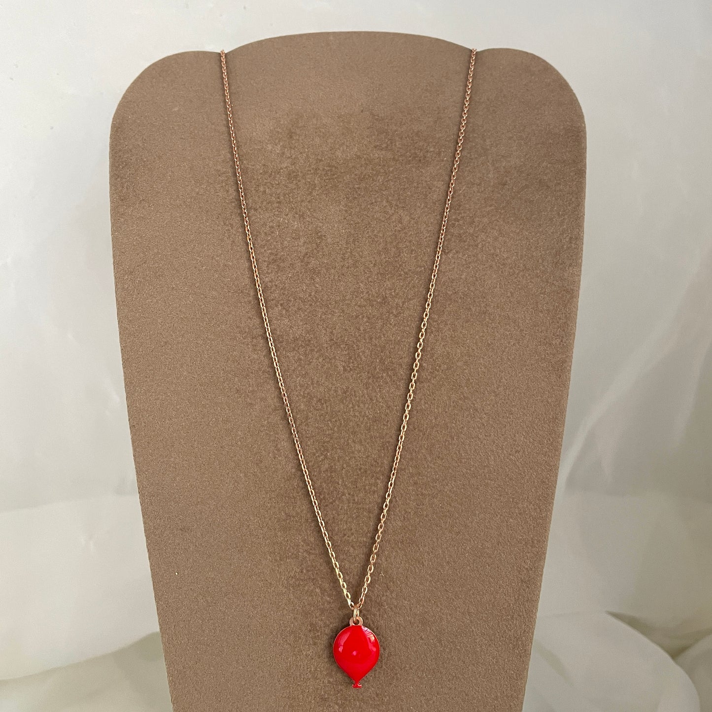 Collana catena forzatina cm 45 con mongolfiera smalto rosso da 1,5 cm - Lumiere Bijoux