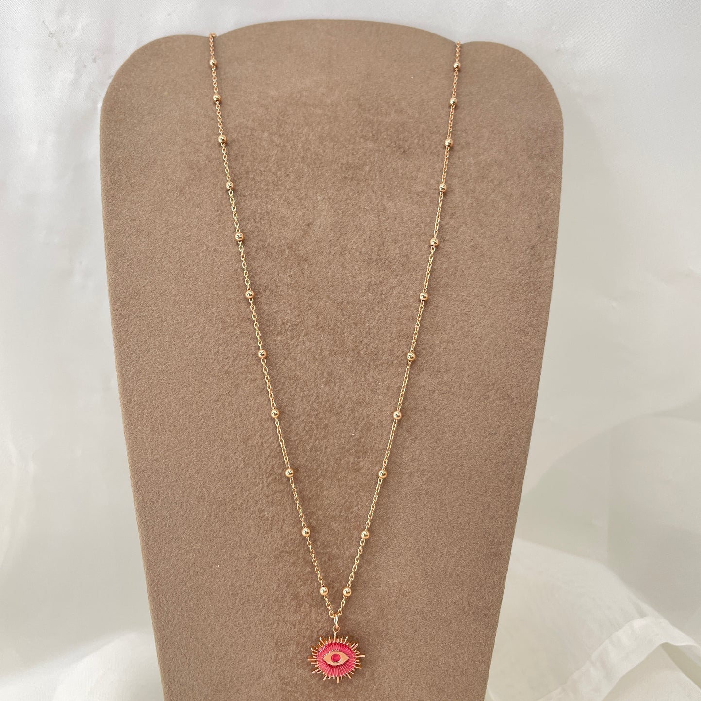 Collana catena rose cm 50 con occhio solare smaltato cioccolato o rosa - Lumiere Bijoux