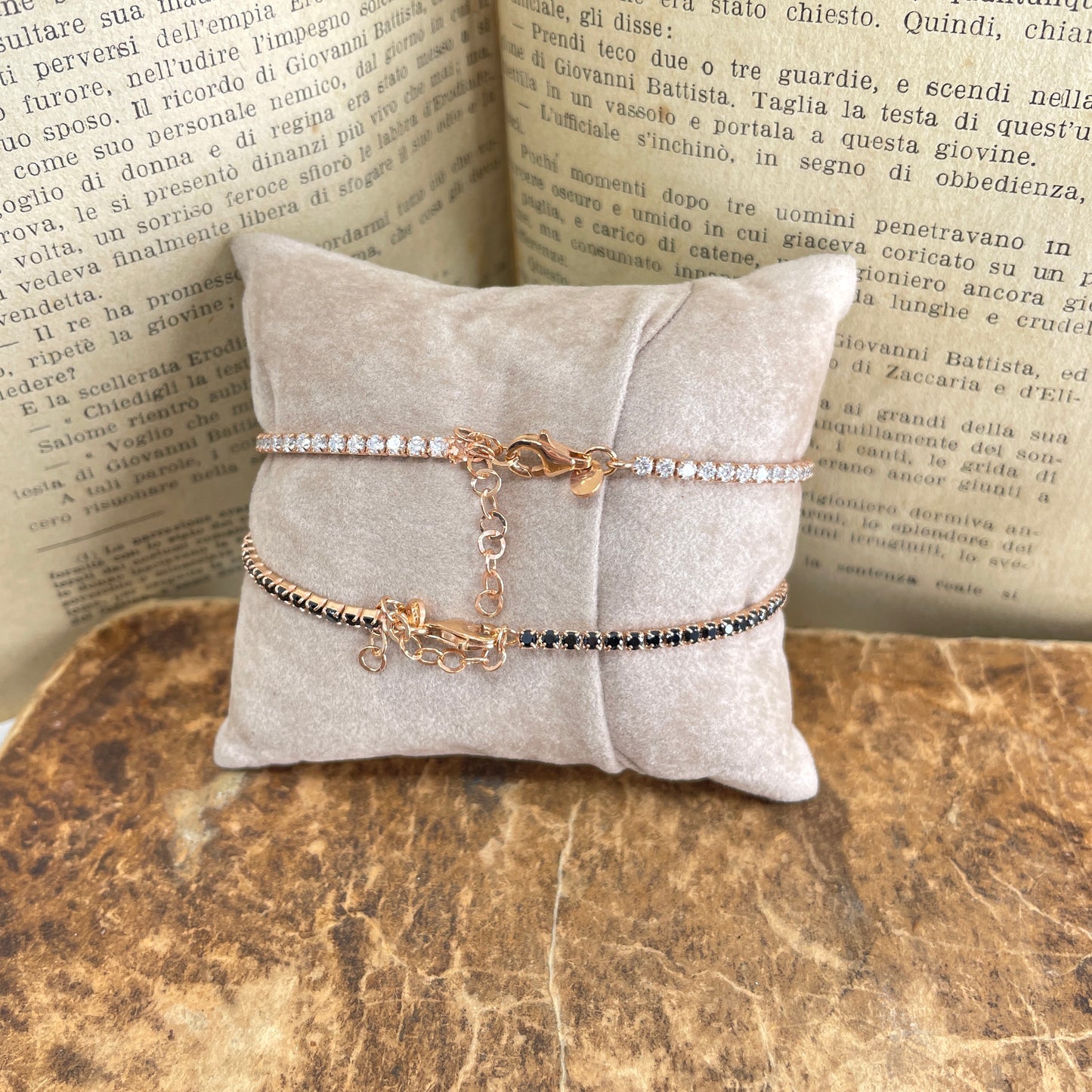 Bracciale tennis di zirconi bianchi o neri da 0,3 mm cm 17 - Lumiere Bijoux