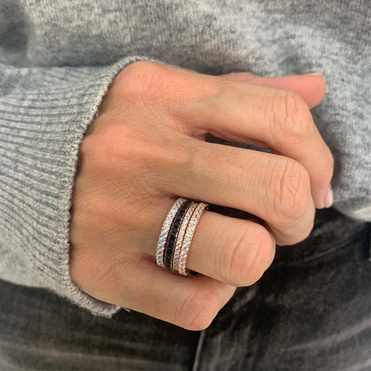 Anello fedina eternity argento bianco con zirconi bianchi su misura - Lumiere Bijoux