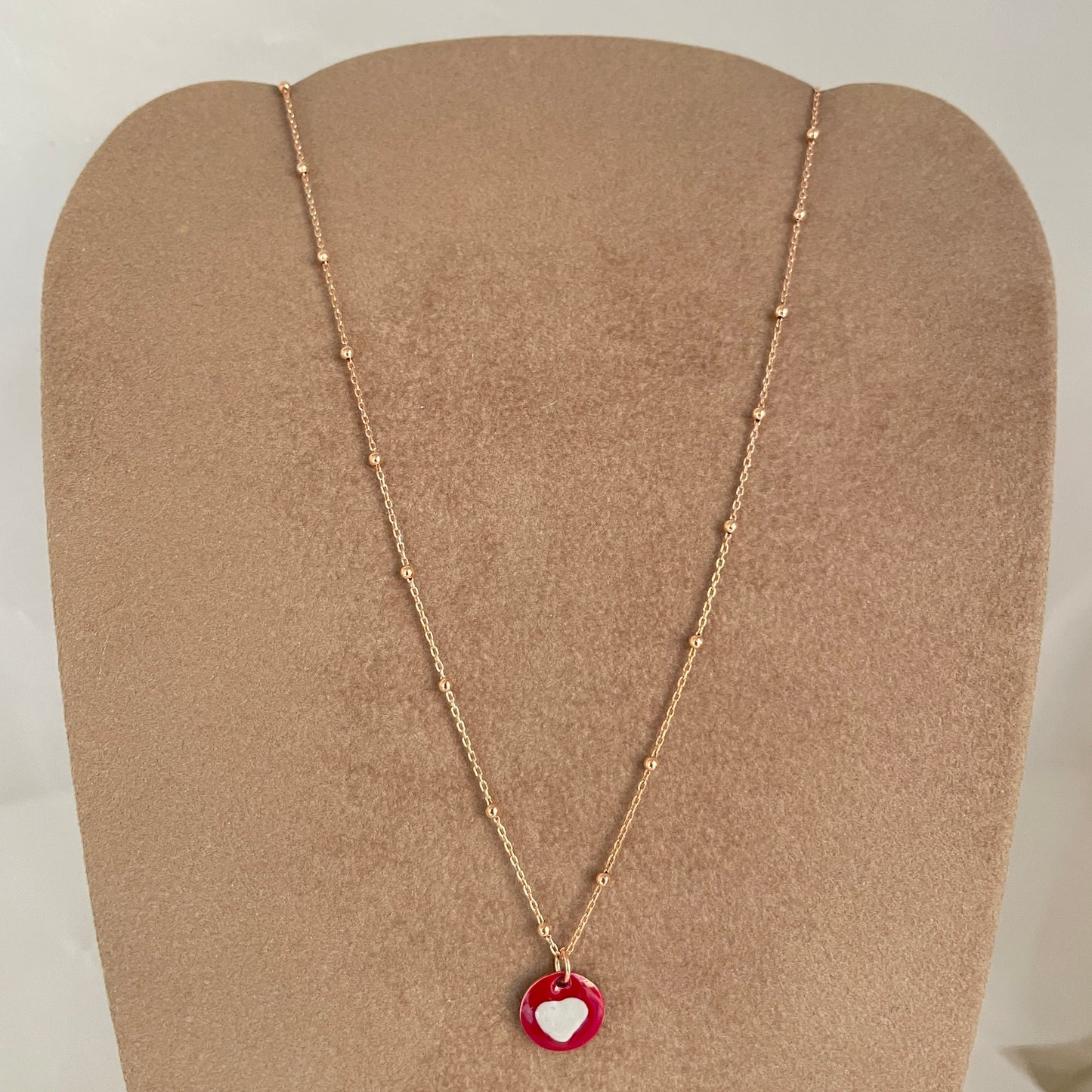 Collana catena micro rosario cm 35 smack e cialdina con cuore - pezzi unici - Lumiere Bijoux