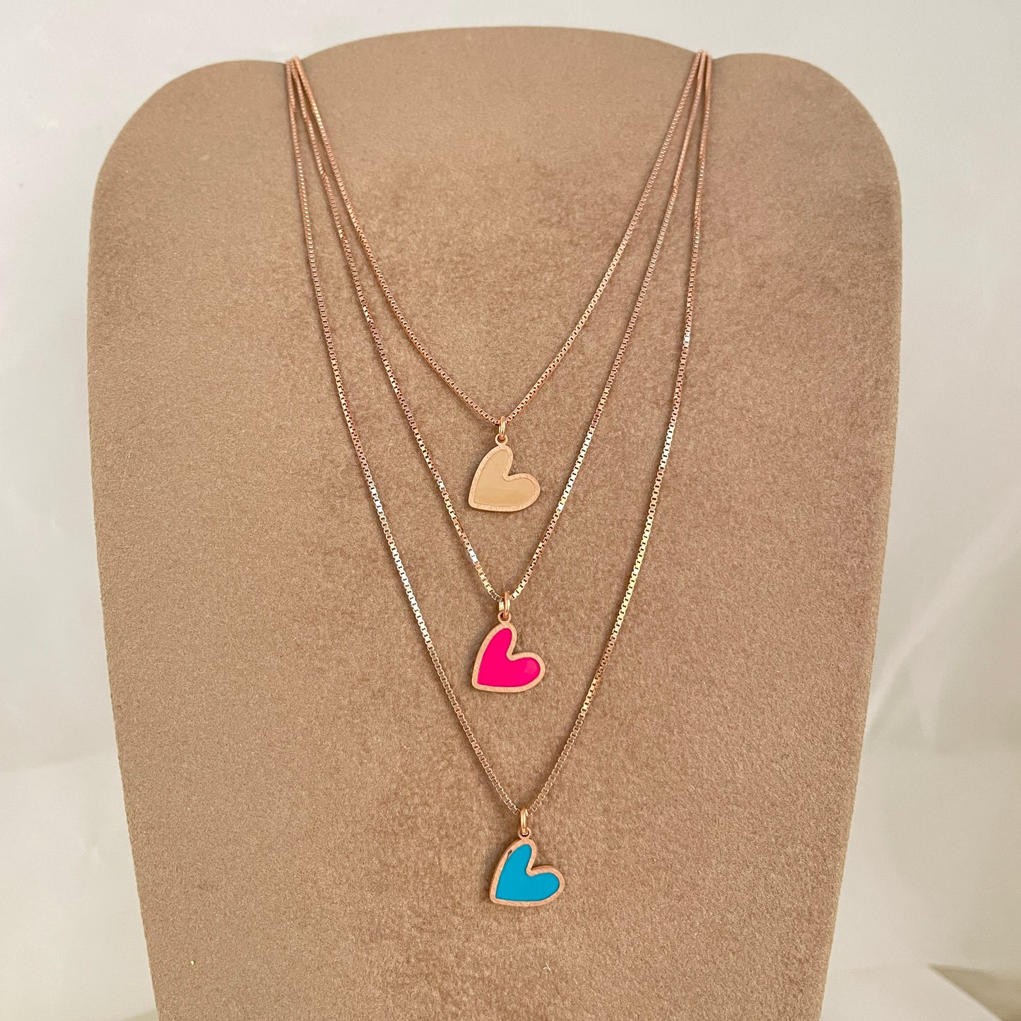 Collana catena veneziana cm 40 con cuore satinato da 1 cm smaltato con contorno - Lumiere Bijoux