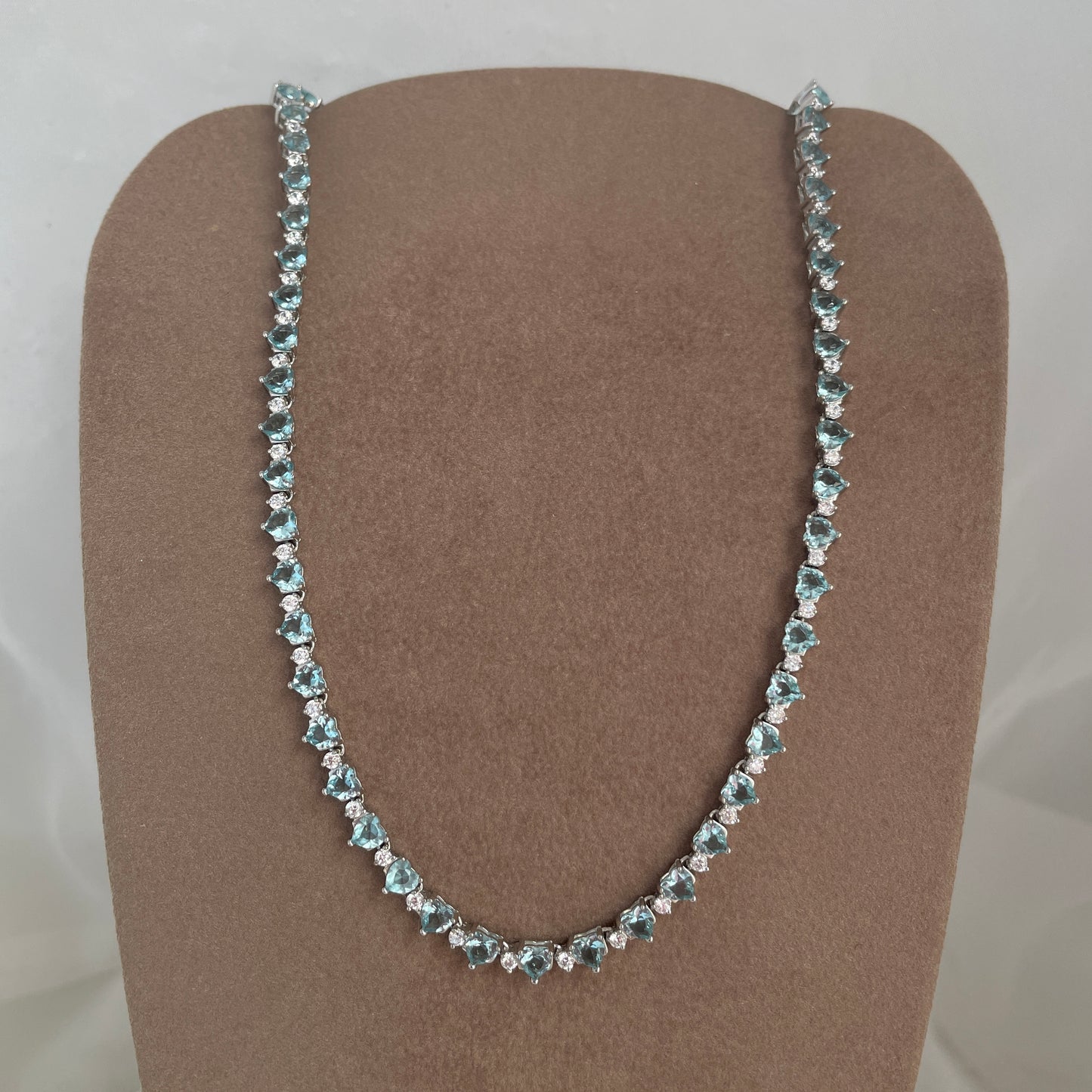 Collana Choker tennis zirconi multicuori azzurri e bianchi - cm 40 - pezzo unico - Lumiere Bijoux