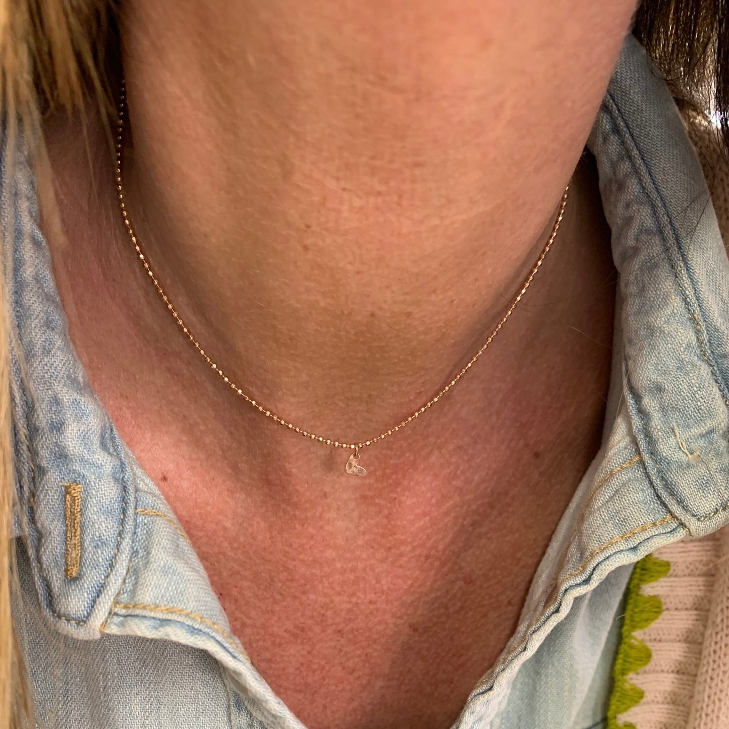 Collana catena militare diamantata cm 35 con micro cuore bacio battuto da 0,5 mm - Lumiere Bijoux
